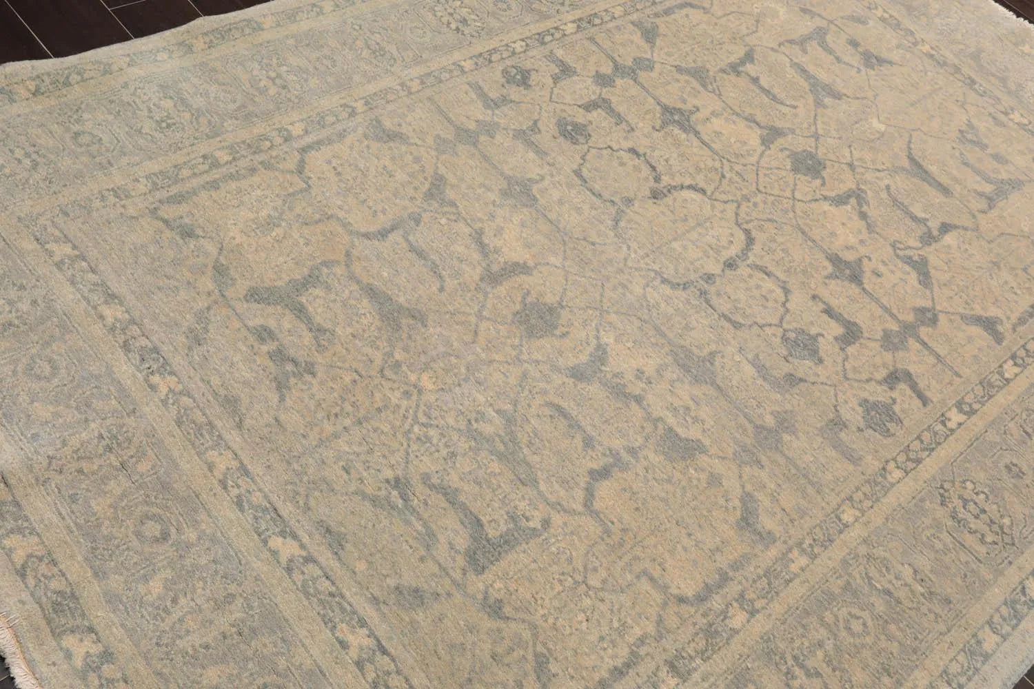 5'11''x8'11'' Hand Knotted Tibetan 100% Wool Tibetan Transitional Oriental Area Rug Beige, Gray Color-3