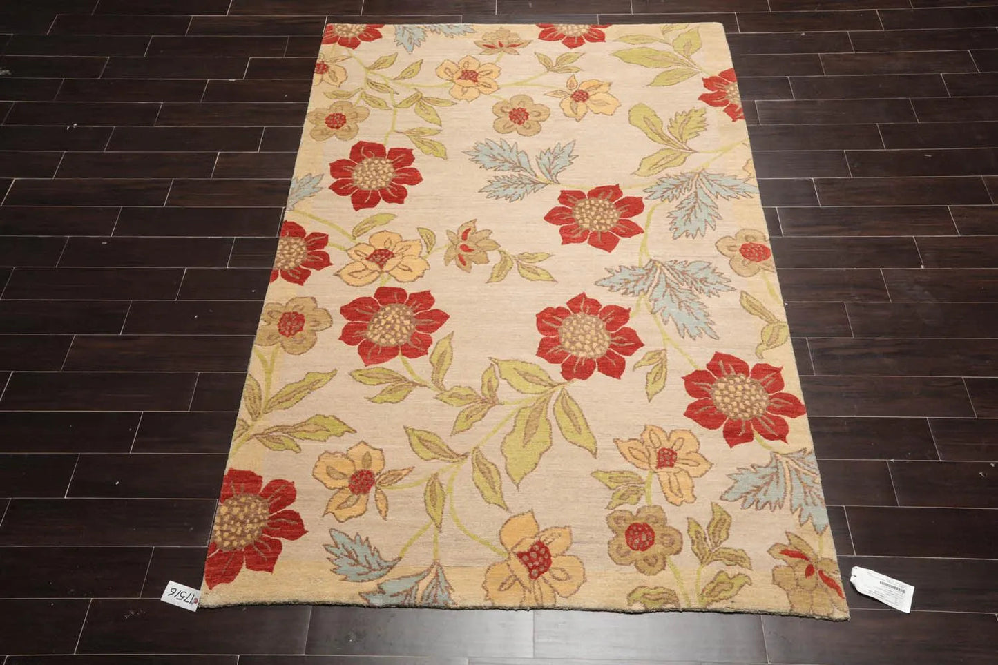 5'6''x8'6'' Hand Knotted Tibetan 100% Wool Transitional Oriental Area Rug Beige, Lime Color-2