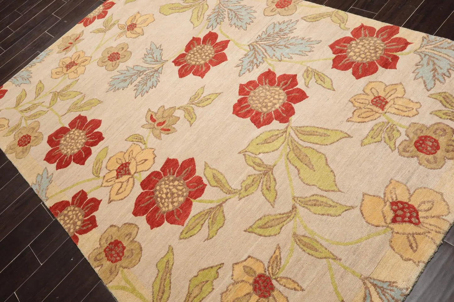 5'6''x8'6'' Hand Knotted Tibetan 100% Wool Transitional Oriental Area Rug Beige, Lime Color-3