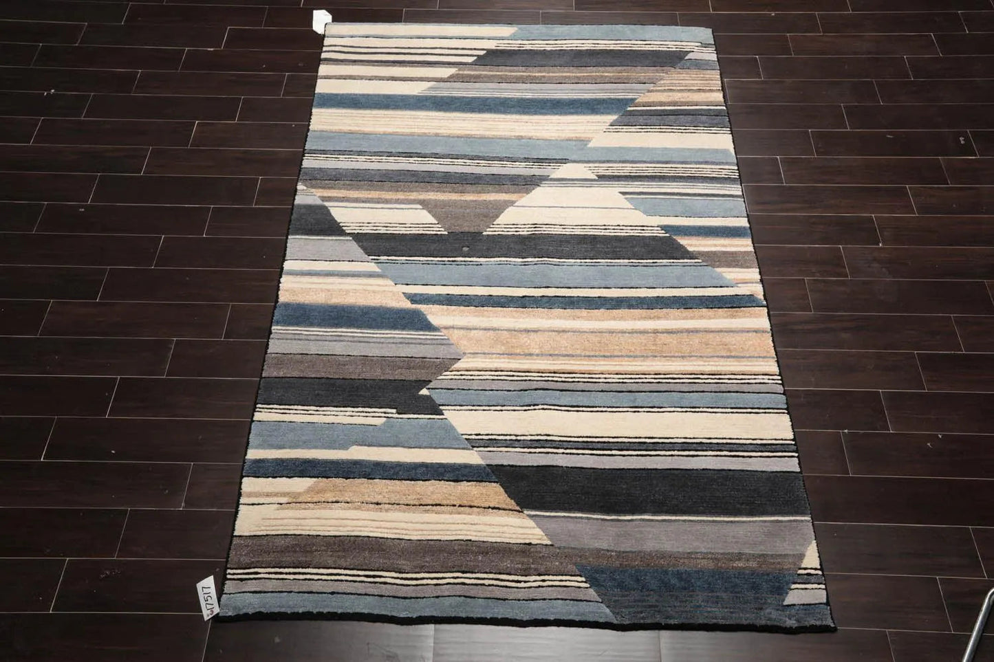 5'6''x8'6'' Hand Knotted Tibetan 100% Wool Tibetan Modern & Contemporary Oriental Area Rug Ivory, Gray Color-2
