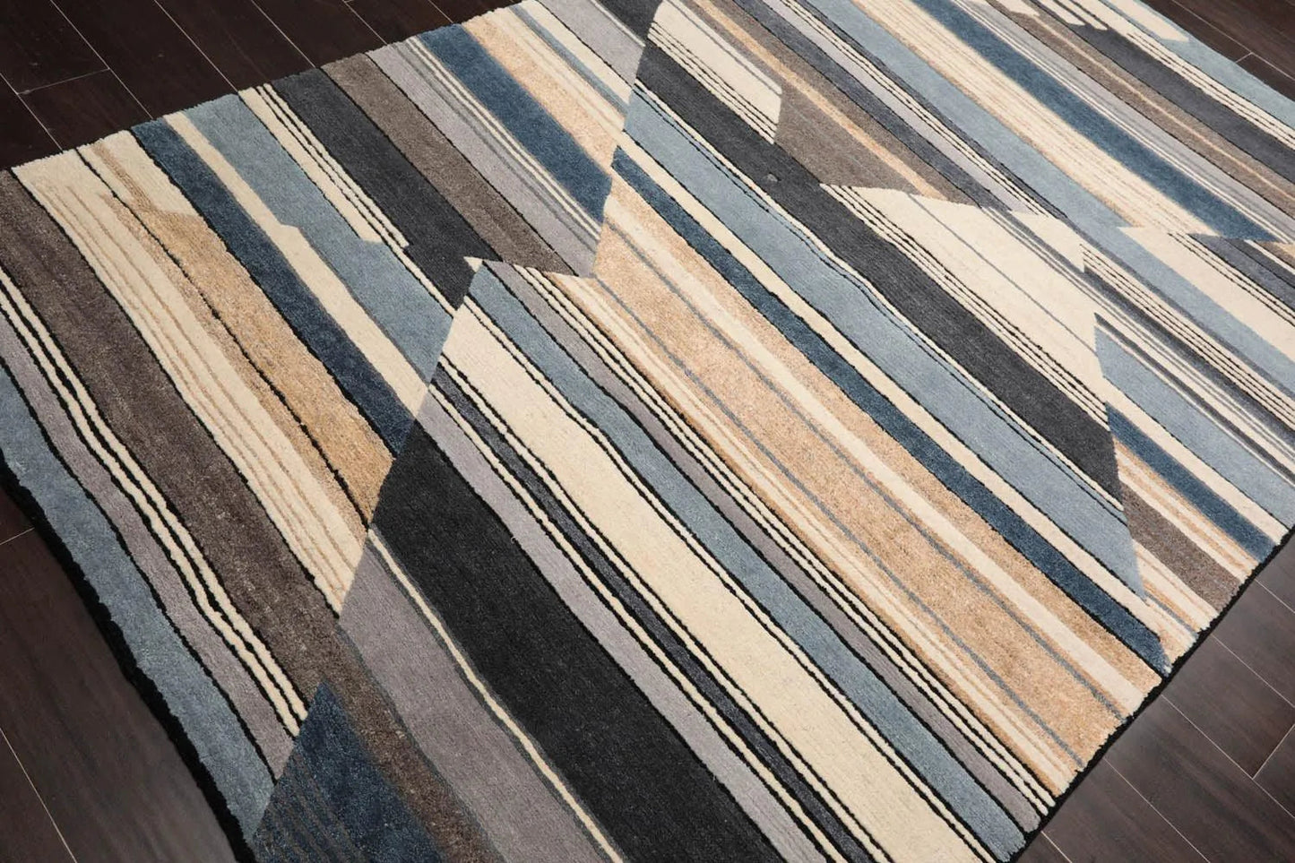 5'6''x8'6'' Hand Knotted Tibetan 100% Wool Tibetan Modern & Contemporary Oriental Area Rug Ivory, Gray Color-4