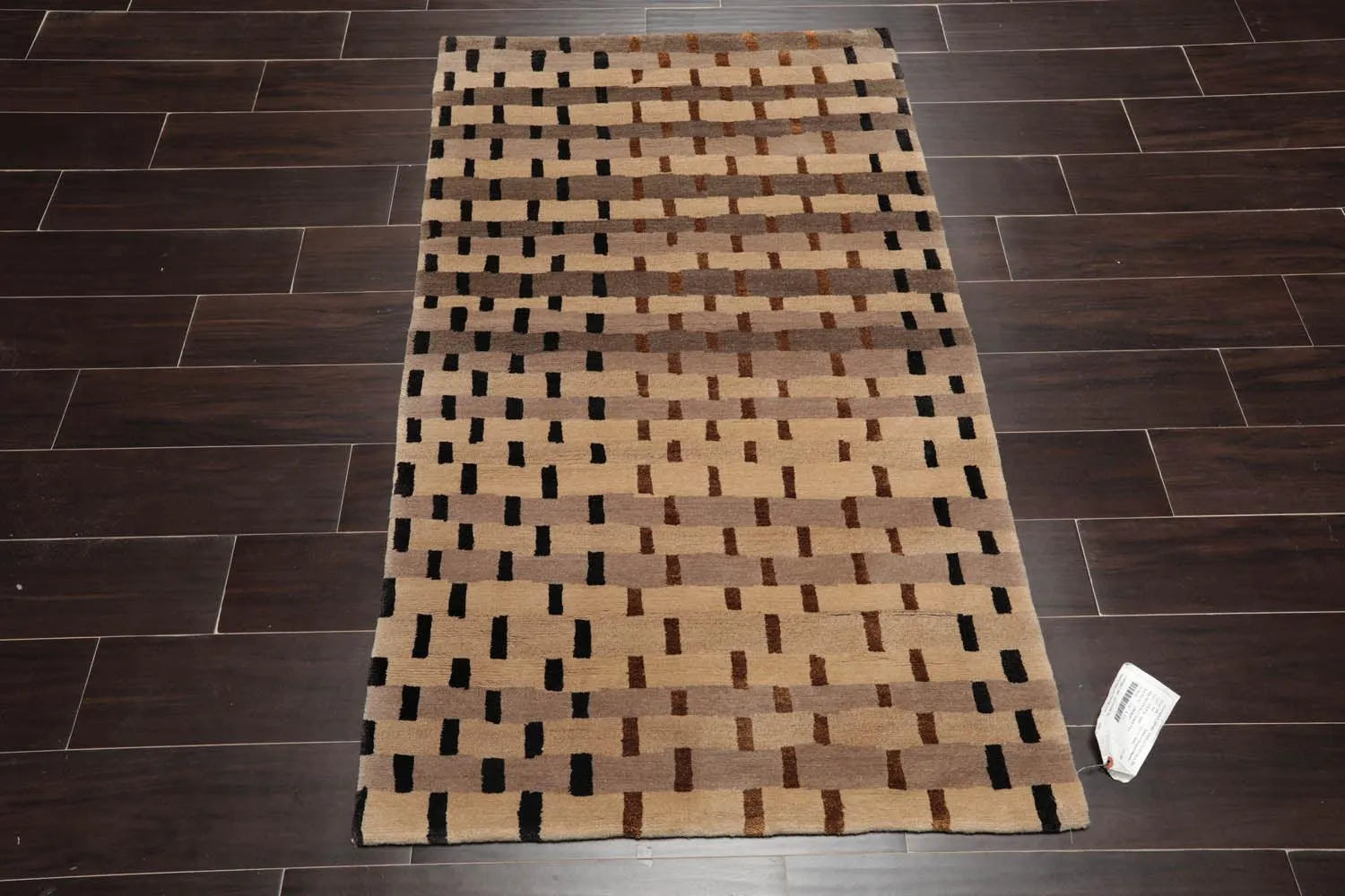 3'x5' Hand Knotted Tibetan Wool and Silk Tibetan Transitional Oriental Area Rug Tan, Beige Color-2