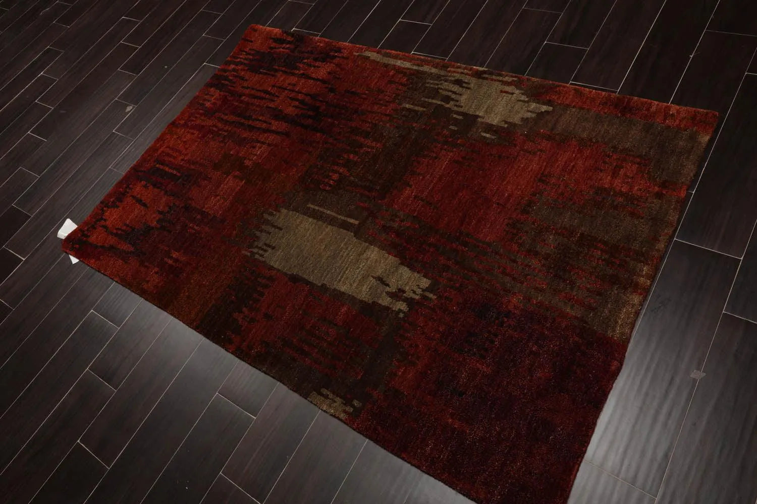 4'x5'10'' Hand Knotted Tibetan 100% Wool Abstract Modern & Contemporary Oriental Area Rug Rust, Olive Color-3