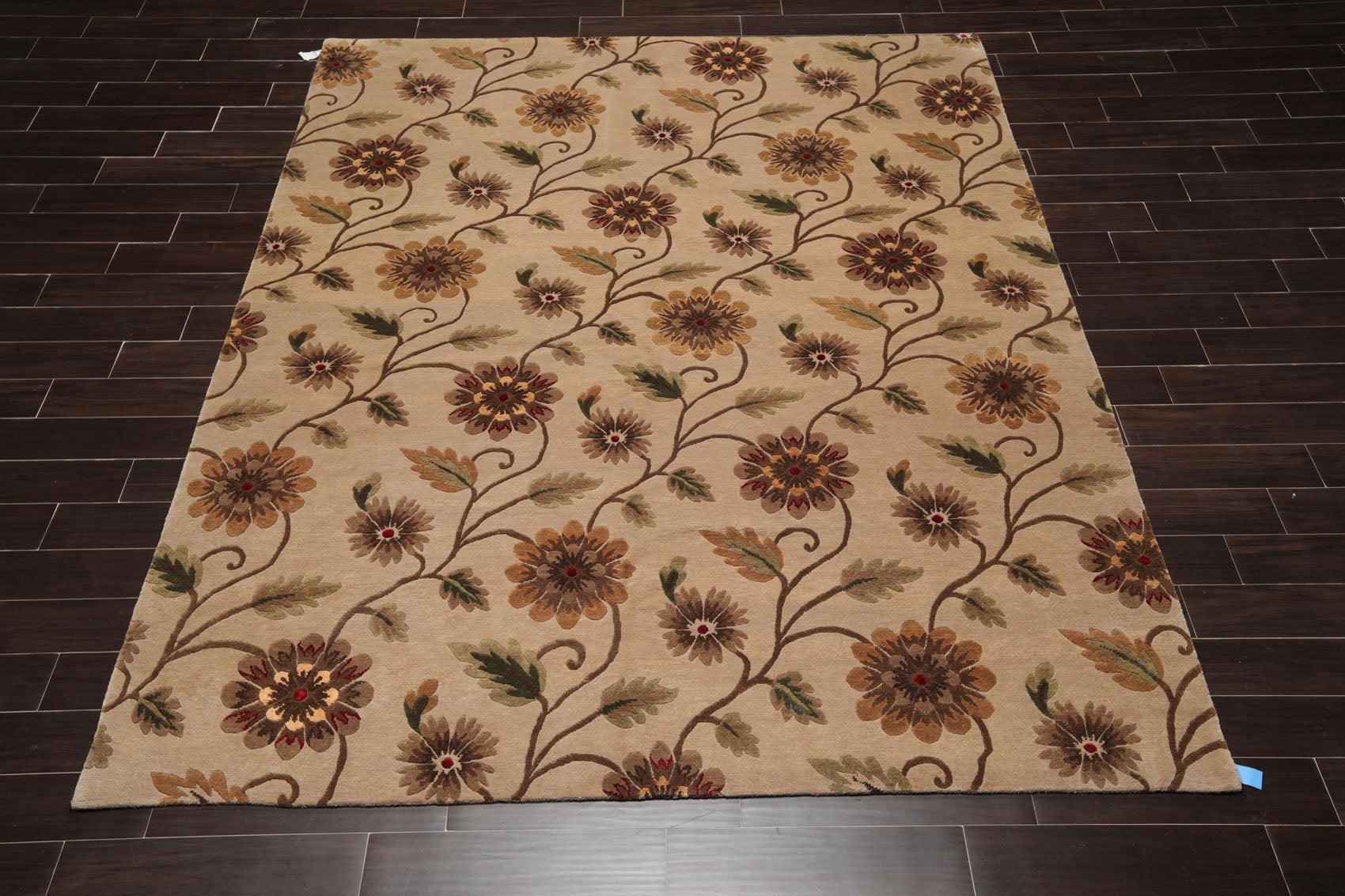 7'10" x 9'11" Hand Knotted Tibetan Wool & Silk Transitional Area Rug Tan-1