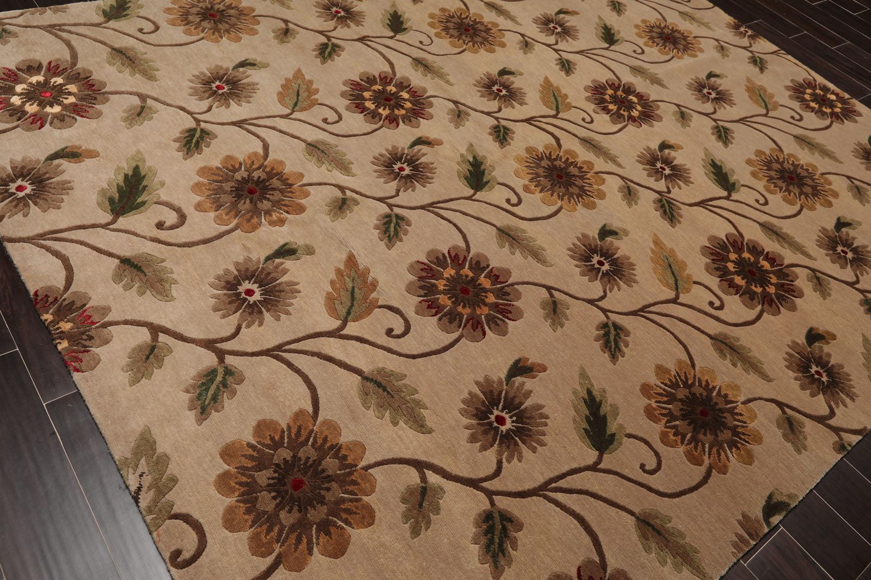 7'10" x 9'11" Hand Knotted Tibetan Wool & Silk Transitional Area Rug Tan-3