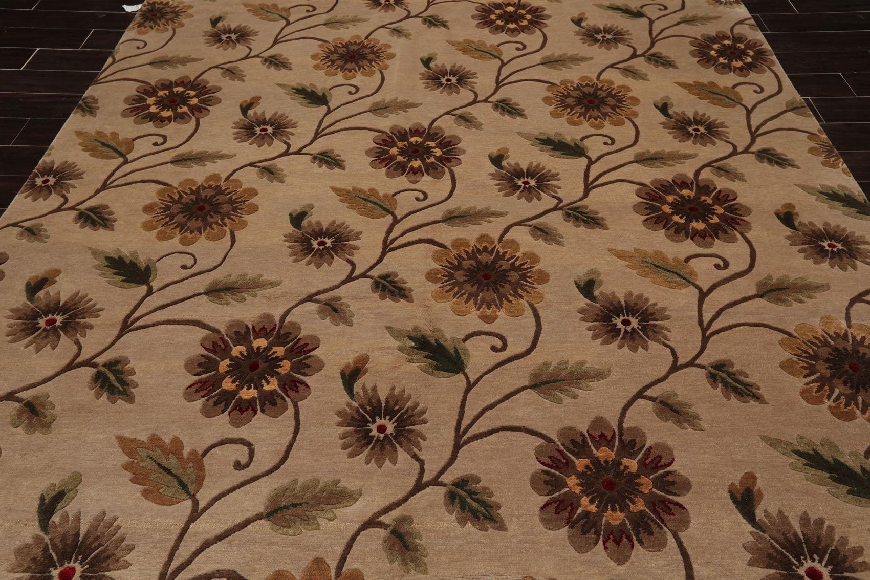 7'10" x 9'11" Hand Knotted Tibetan Wool & Silk Transitional Area Rug Tan-4