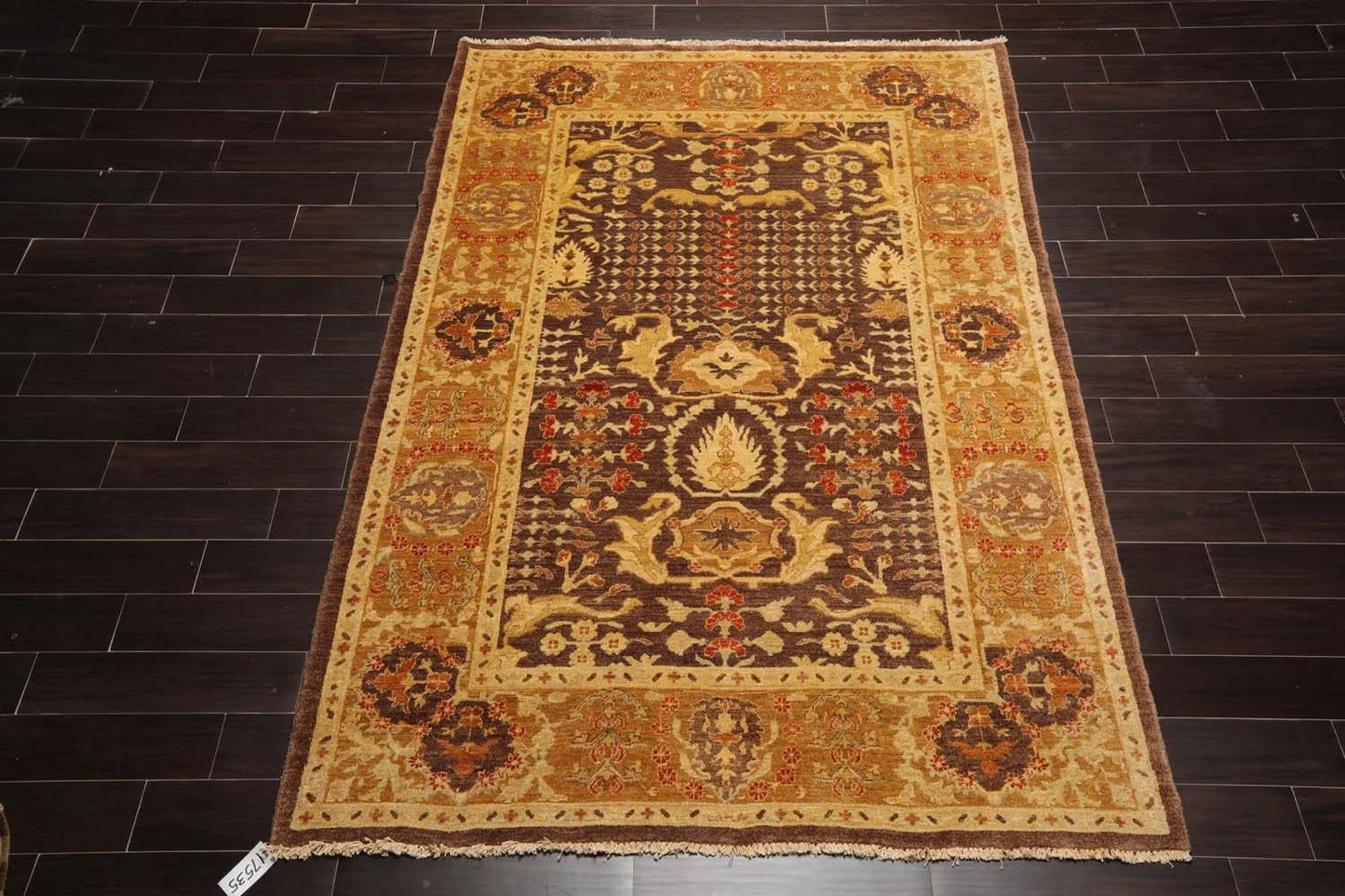 6'2''x8'10'' Hand Knotted 100% Wool Chobi Peshawar Traditional Oriental Area Rug Brown, Gold Color-2