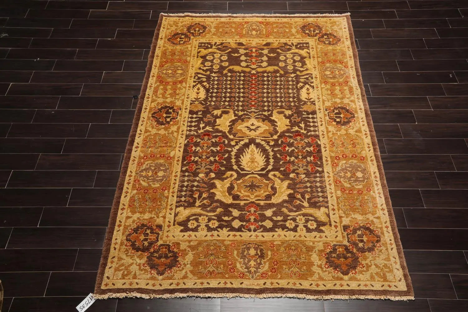 6'2''x8'10'' Hand Knotted 100% Wool Chobi Peshawar Traditional Oriental Area Rug Brown, Gold Color-2