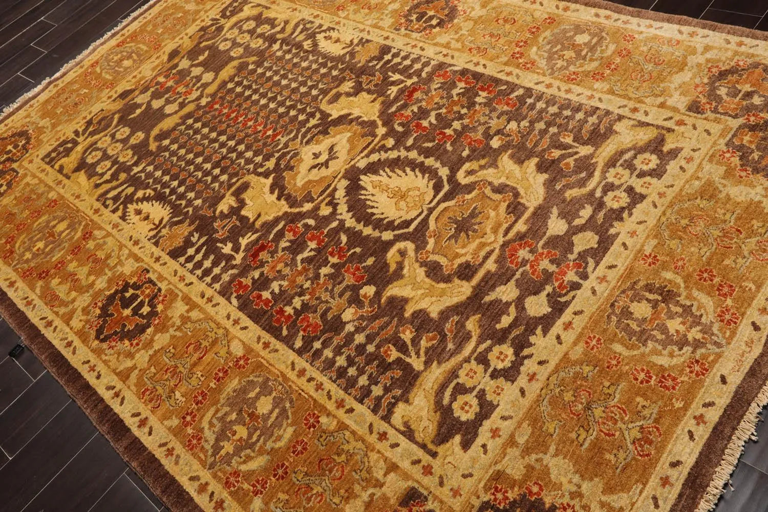 6'2''x8'10'' Hand Knotted 100% Wool Chobi Peshawar Traditional Oriental Area Rug Brown, Gold Color-3
