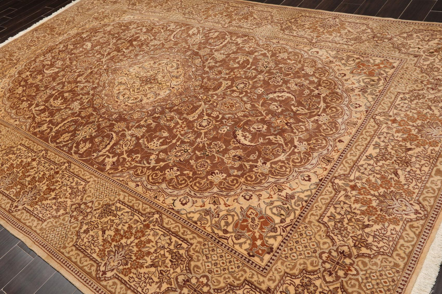 7'11" x 11'11" Hand Knotted Wool & Silk Tabrizz 250 KPSI Area Rug Brown-2