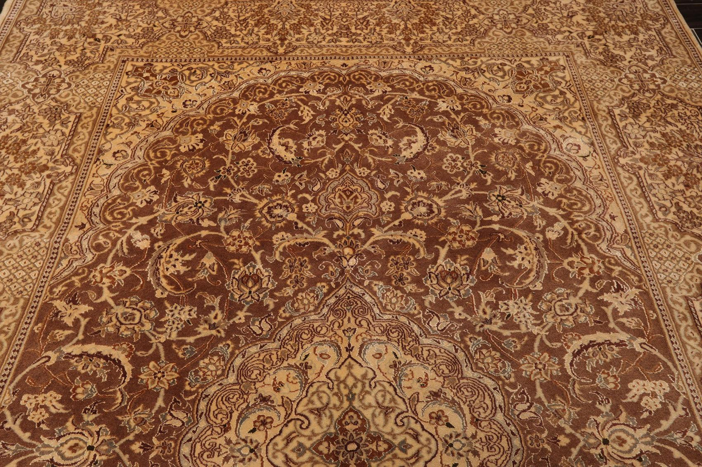 7'11" x 11'11" Hand Knotted Wool & Silk Tabrizz 250 KPSI Area Rug Brown-3