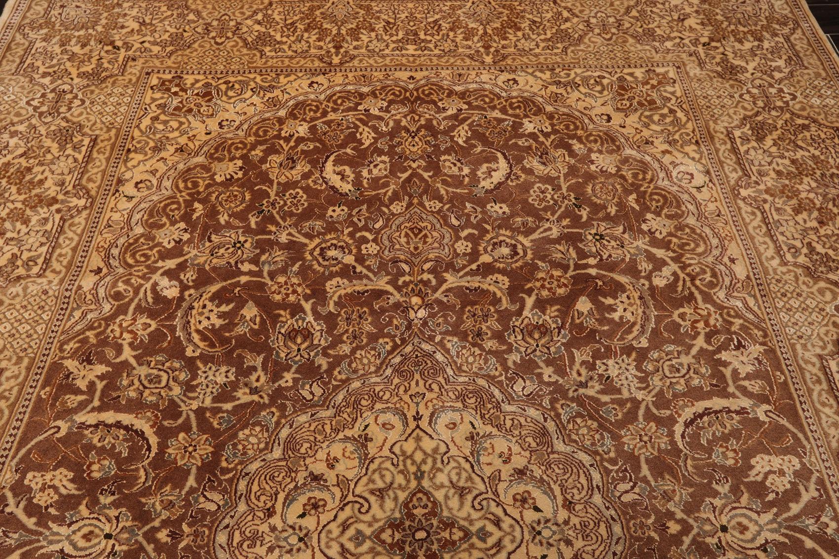 7'11" x 11'11" Hand Knotted Wool & Silk Tabrizz 250 KPSI Area Rug Brown-3
