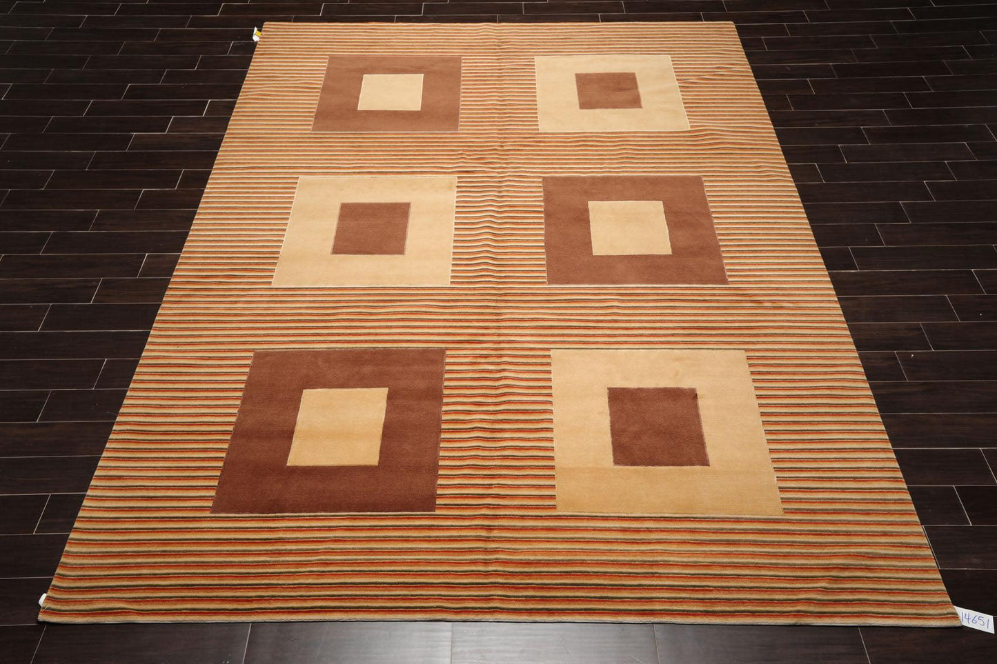 8'11"x11'10'' Hand Knotted Tibetan Wool Art Deco Modern Area Rug Beige Brown-1