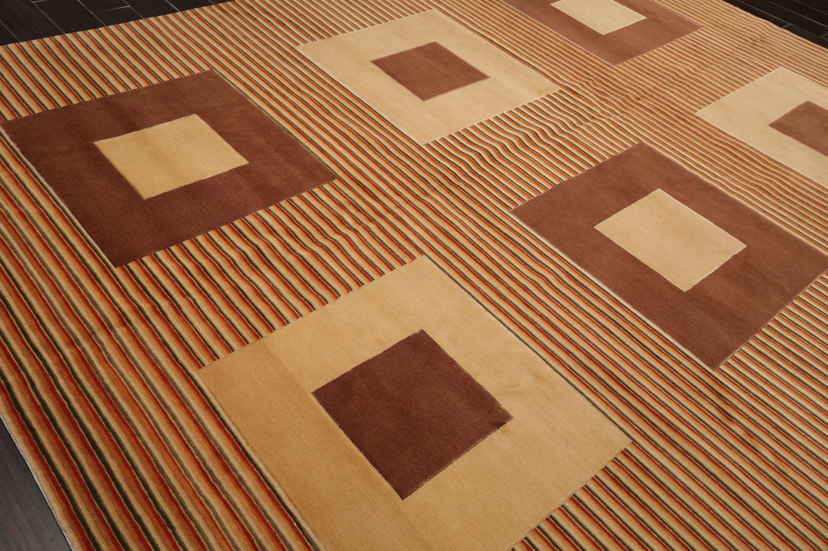 8'11"x11'10'' Hand Knotted Tibetan Wool Art Deco Modern Area Rug Beige Brown-3