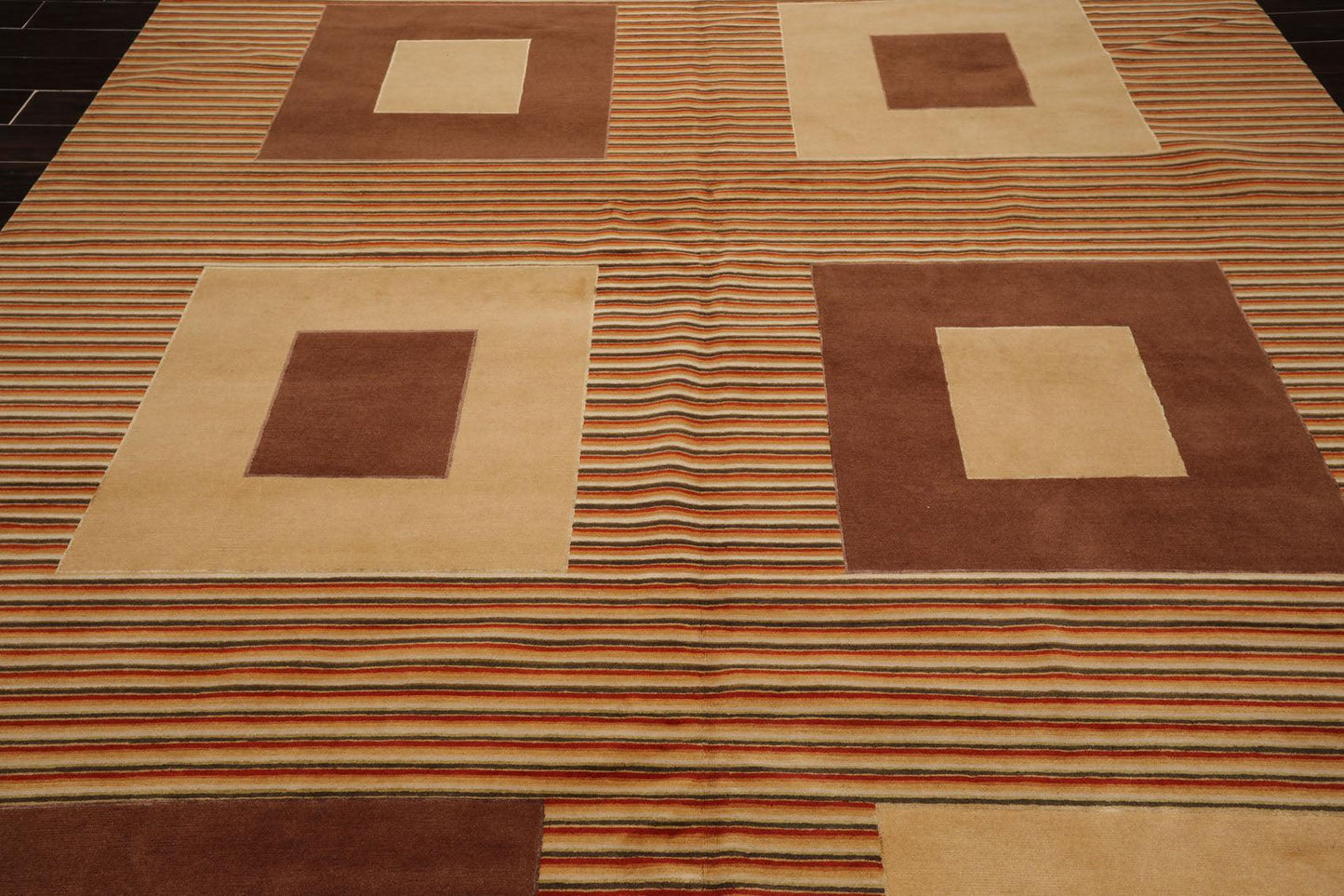 8'11"x11'10'' Hand Knotted Tibetan Wool Art Deco Modern Area Rug Beige Brown-4