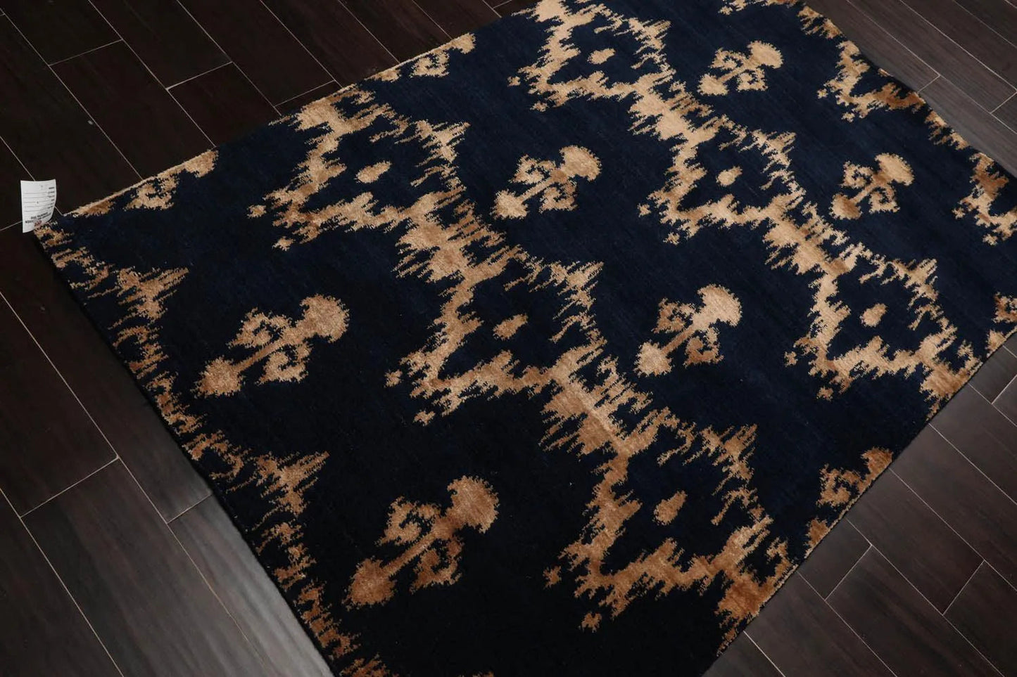 4'1''x6' Hand Knotted Tibetan Wool and Bamboo Silk Tibetan Traditional Oriental Area Rug Navy, Beige Color-3