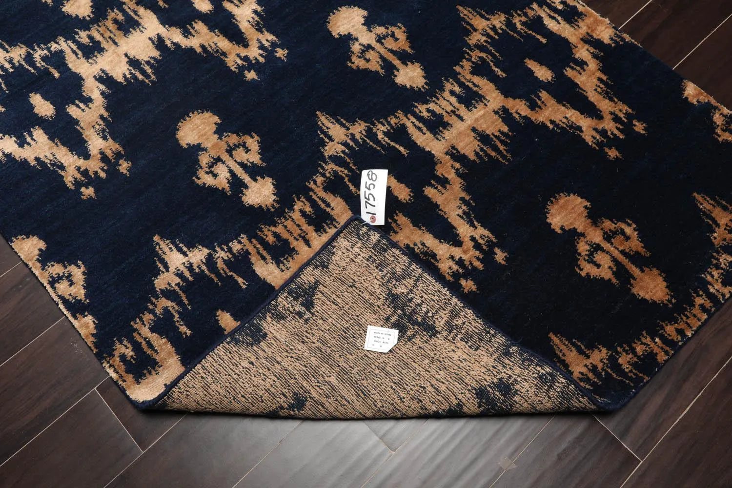 4'1''x6' Hand Knotted Tibetan Wool and Bamboo Silk Tibetan Traditional Oriental Area Rug Navy, Beige Color-4