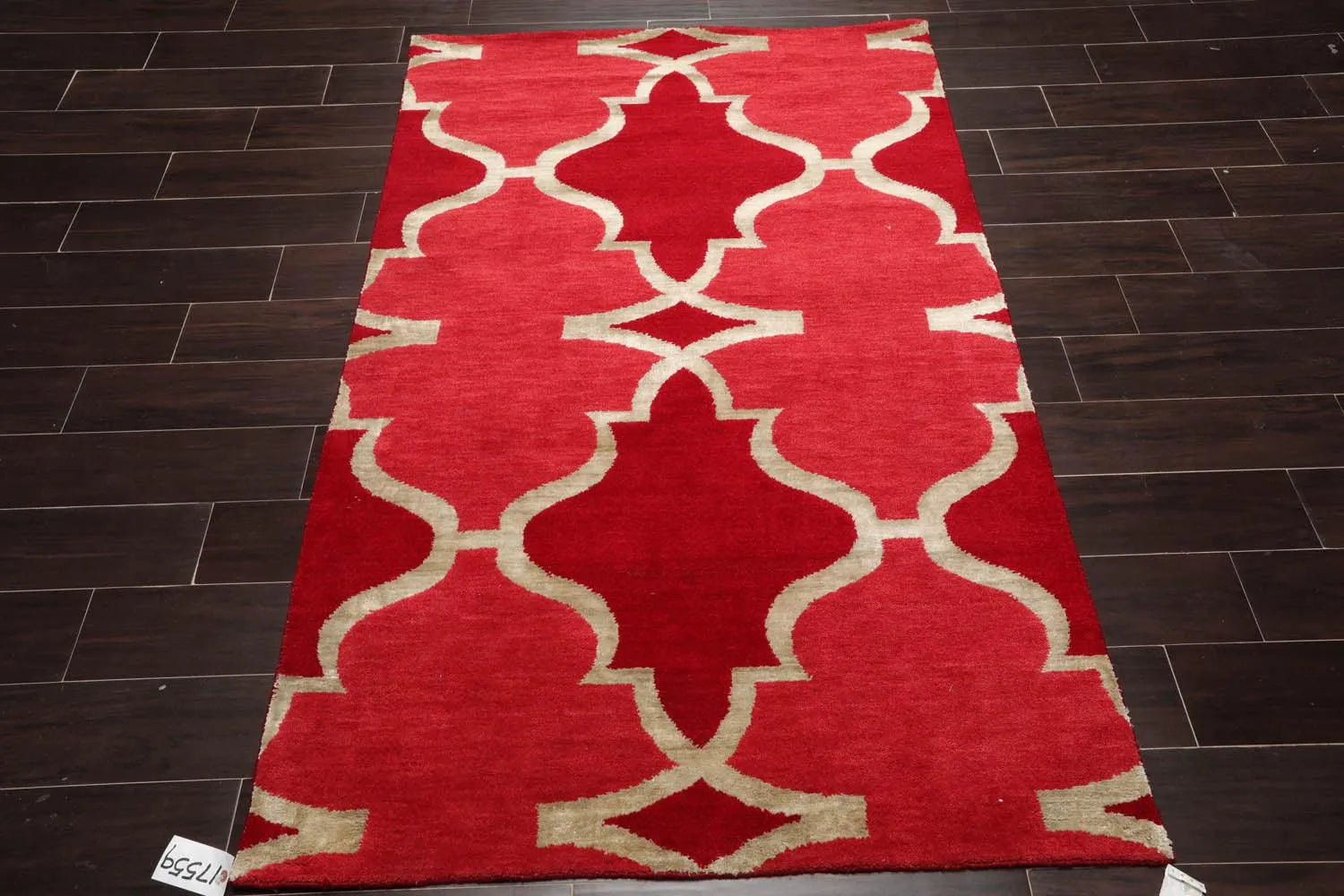 4'1''x6'1'' Hand Knotted Tibetan Wool and Bamboo Silk Kalaty Transitional  Oriental Area Rug Raspberry,Red Color-1