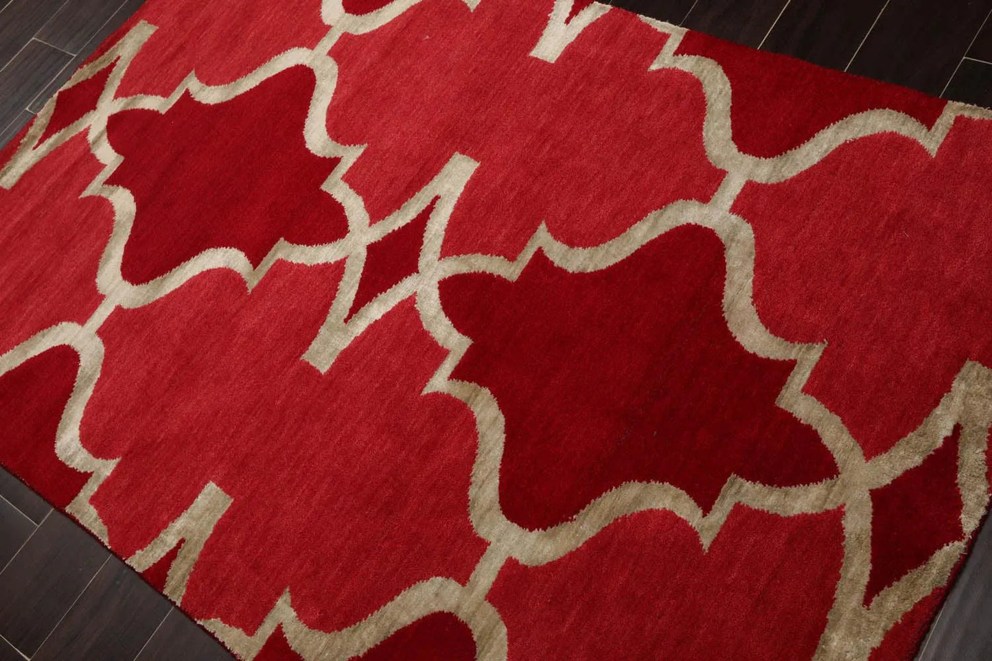 4'1''x6'1'' Hand Knotted Tibetan Wool and Bamboo Silk Kalaty Transitional  Oriental Area Rug Raspberry,Red Color-2