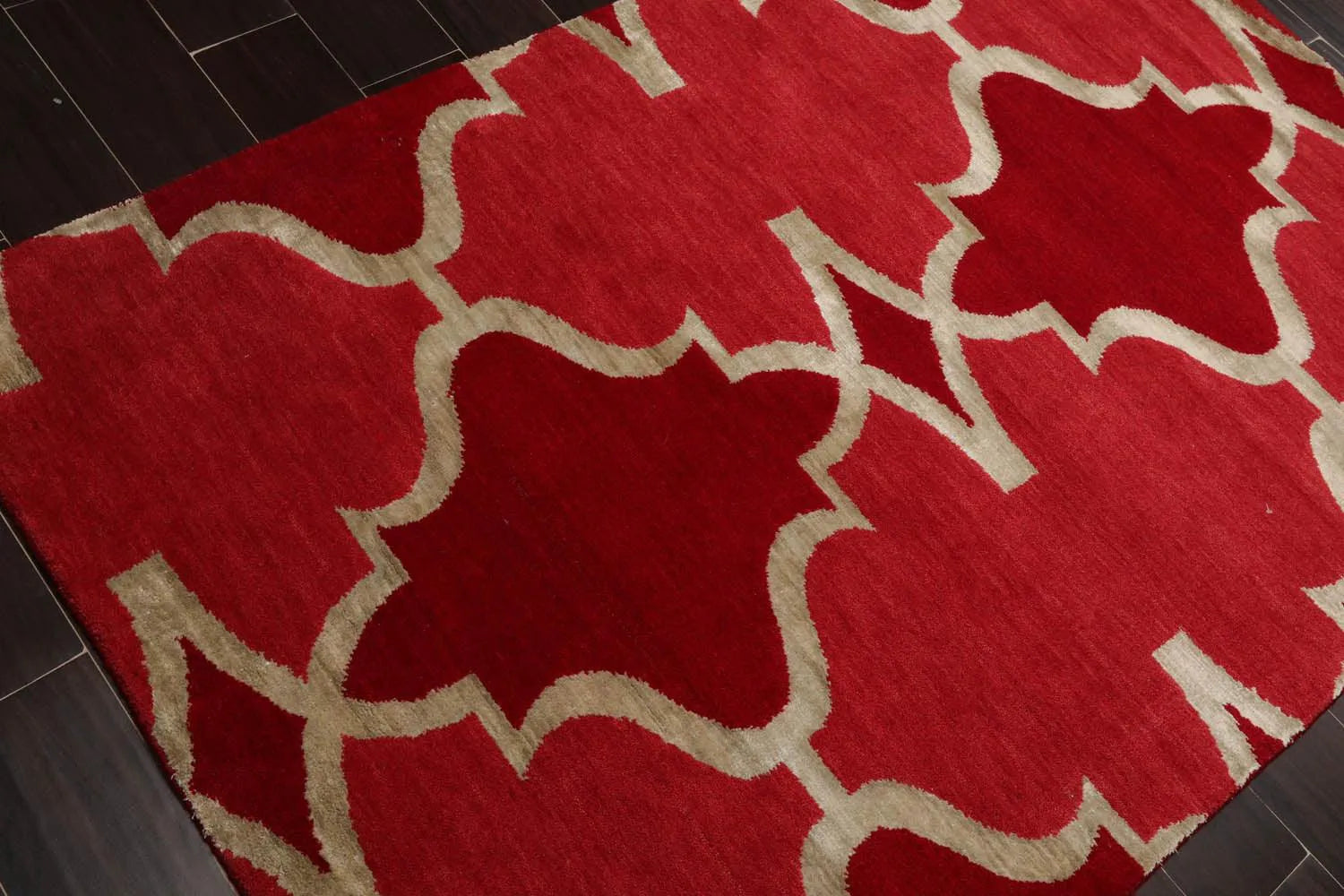 4'1''x6'1'' Hand Knotted Tibetan Wool and Bamboo Silk Kalaty Transitional  Oriental Area Rug Raspberry,Red Color-3