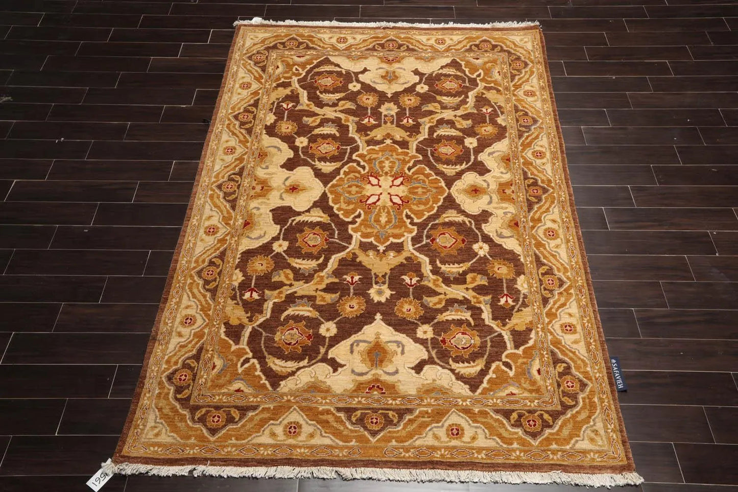 6'1''x9'3'' Hand Knotted 100% Wool Peshawar Traditional Oriental Area Rug Brown, Beige Color-3