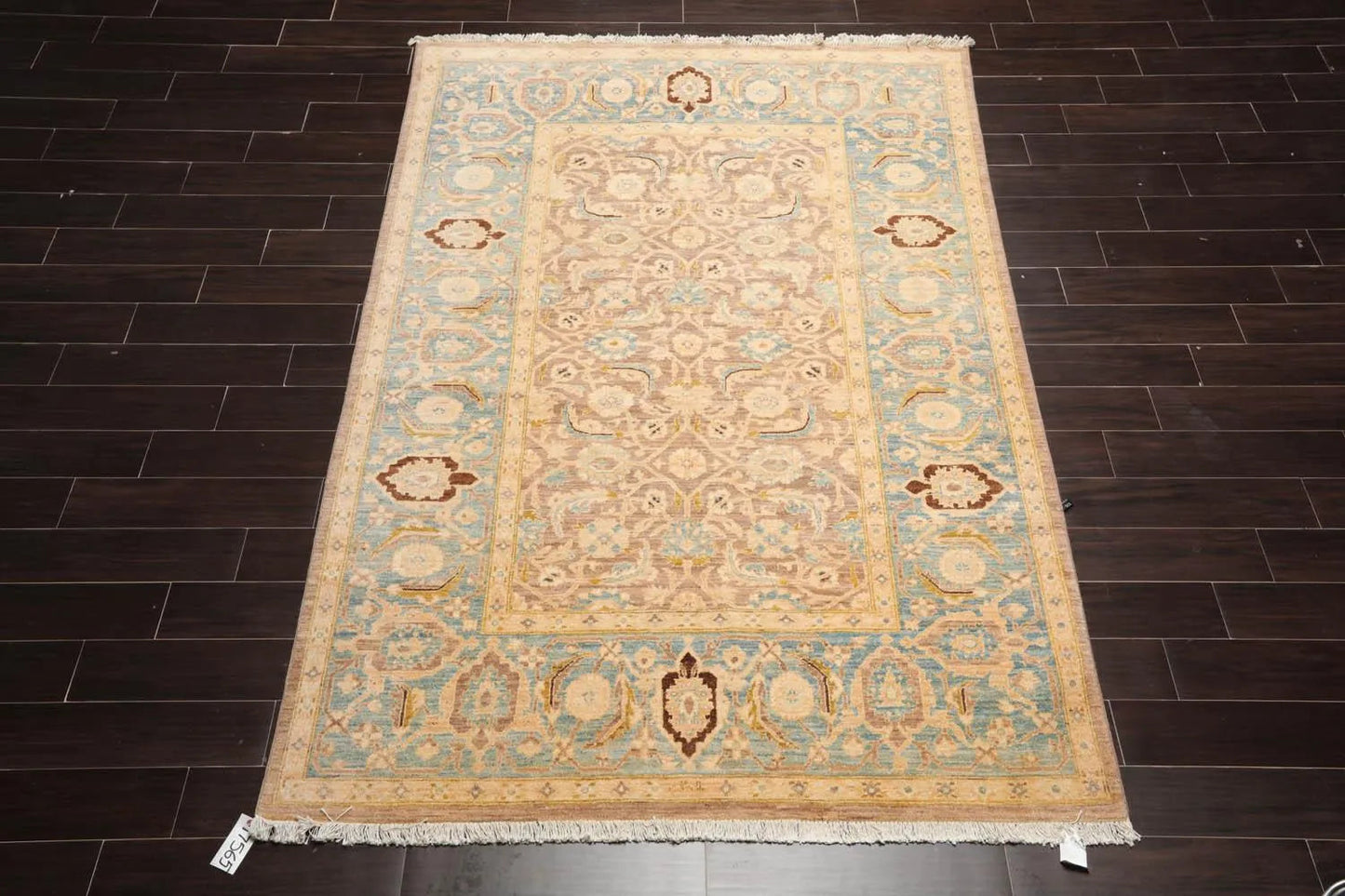 6'x8'9'' Hand Knotted 100% Wool Peshawar Traditional Oriental Area Rug Taupe, Aqua Color-2