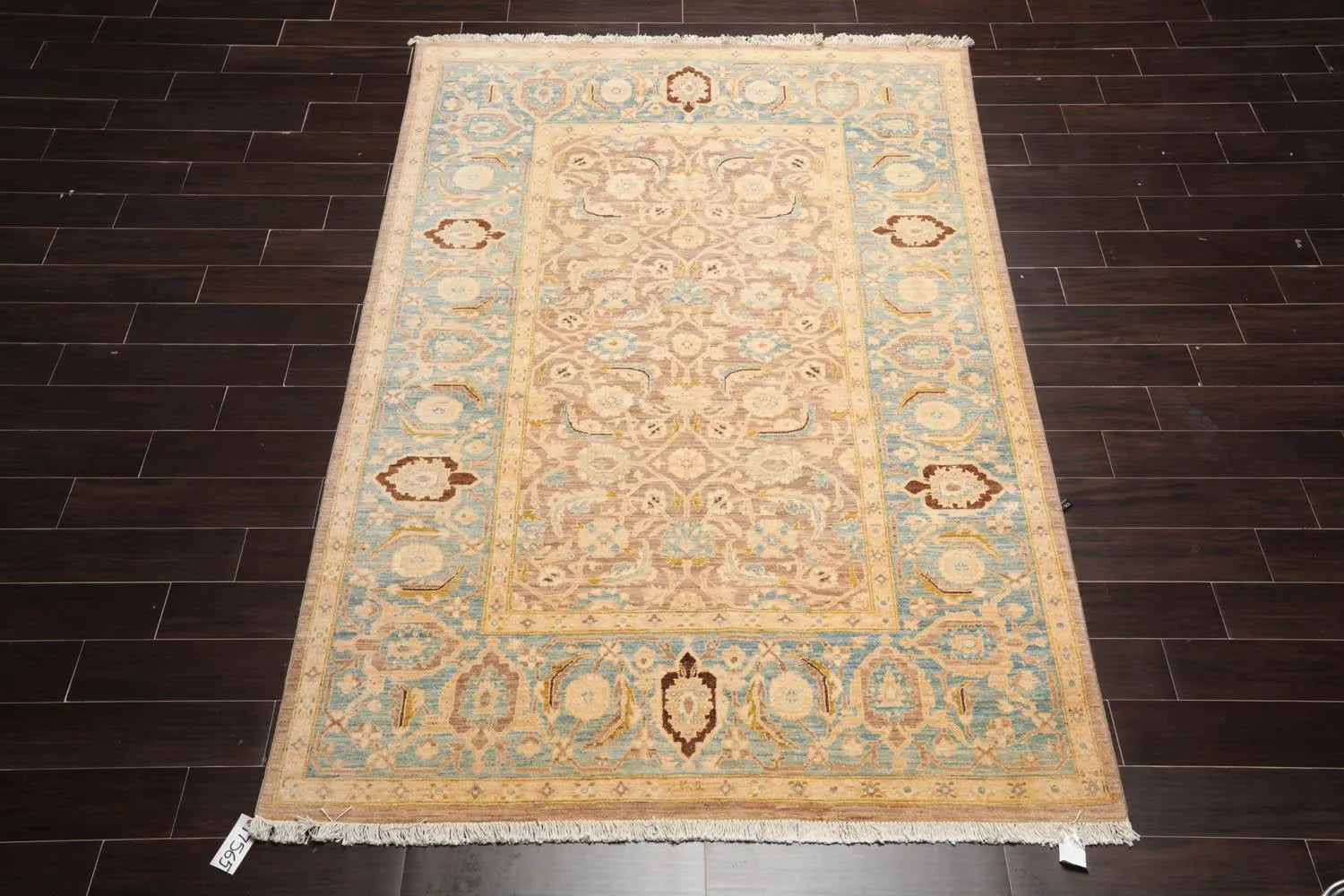 6'x8'9'' Hand Knotted 100% Wool Peshawar Traditional Oriental Area Rug Taupe, Aqua Color-2