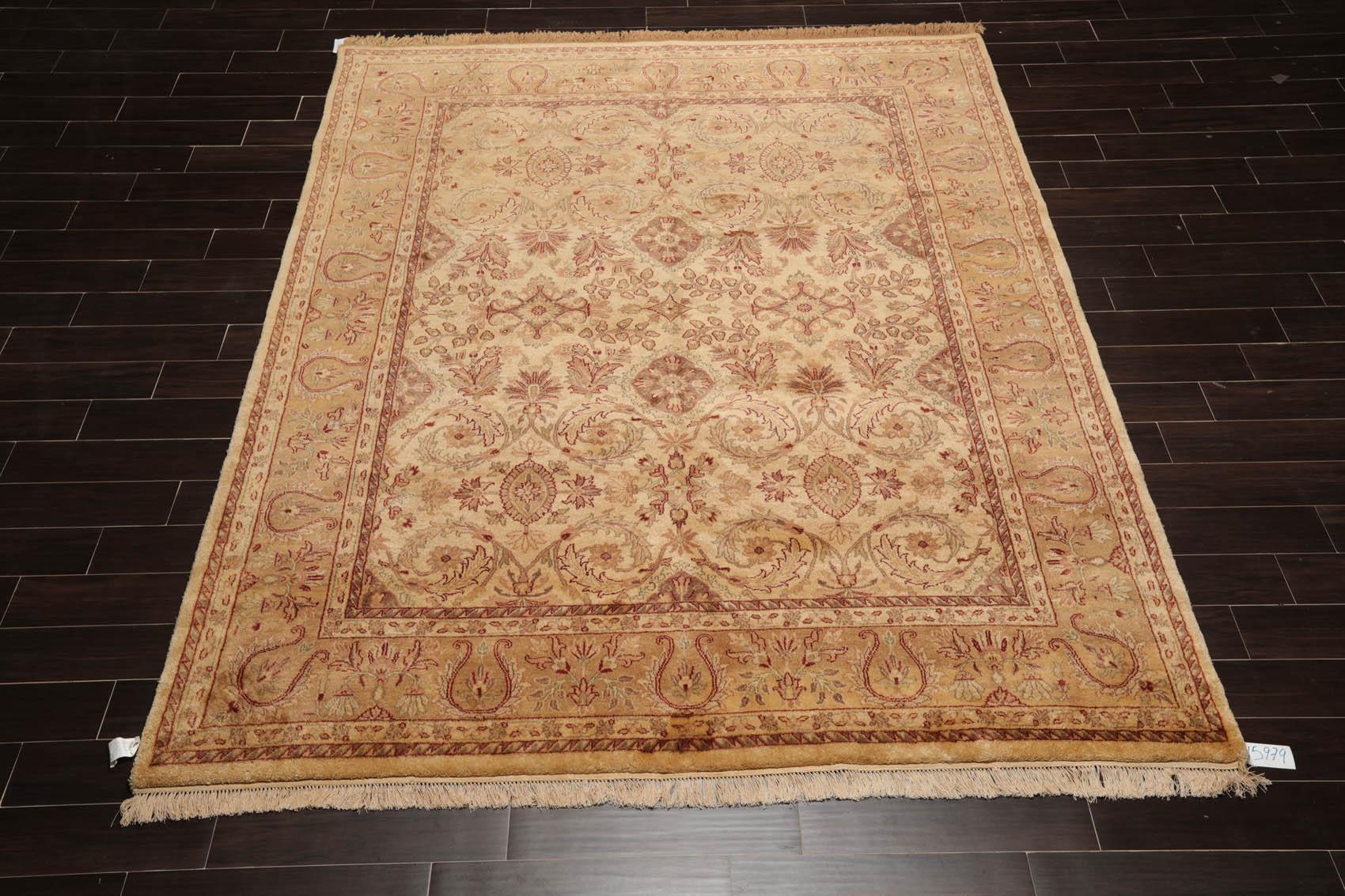 7'9" x 9'8" Hand Knotted Traditional Wool Agra Oriental Area Rug Warm Beige-1