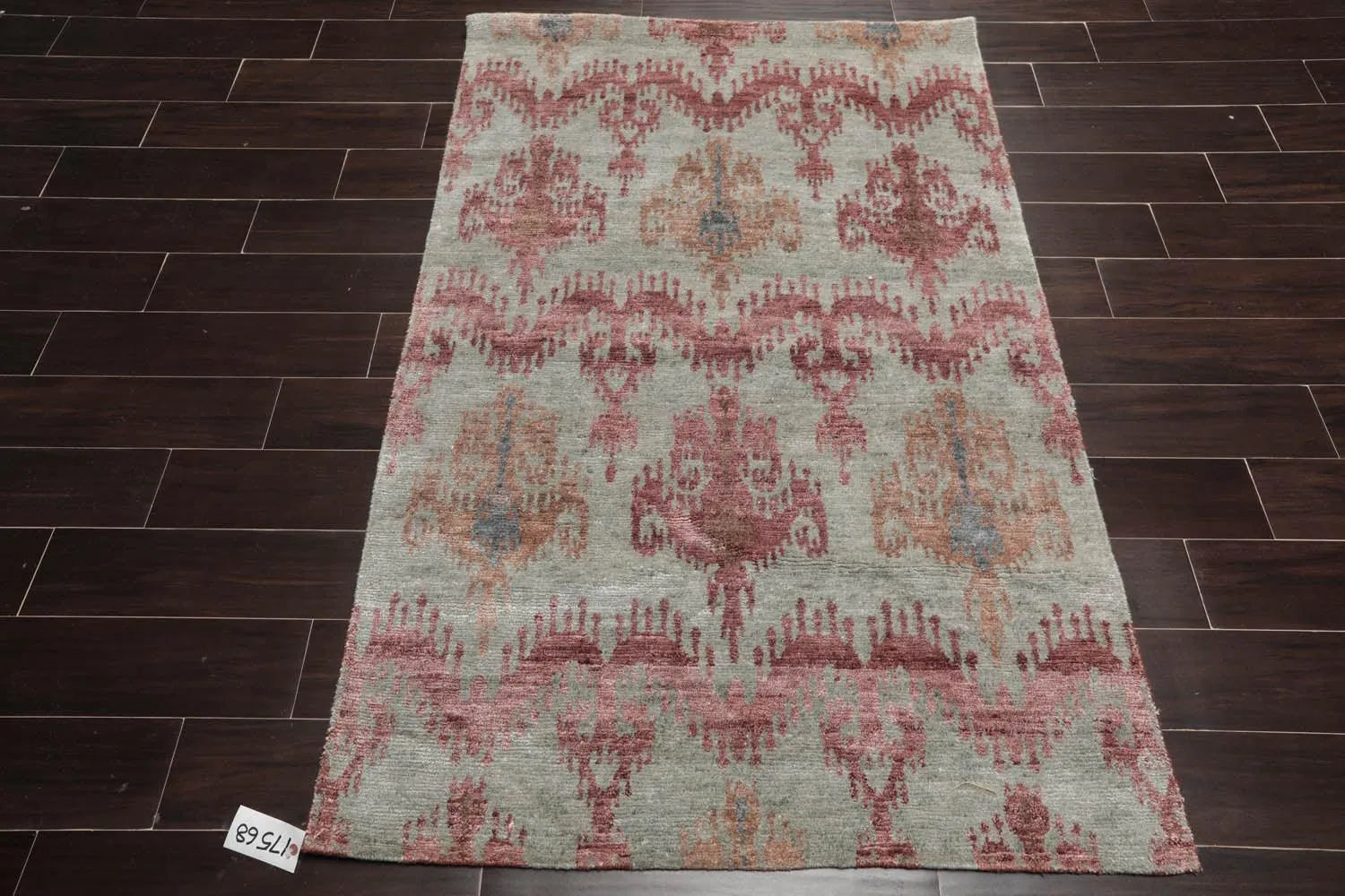 3'9''x5'9'' Hand Knotted Tibetan Wool and Bamboo Tibetan Traditional Oriental Area Rug Gray, Aubergine Color-2