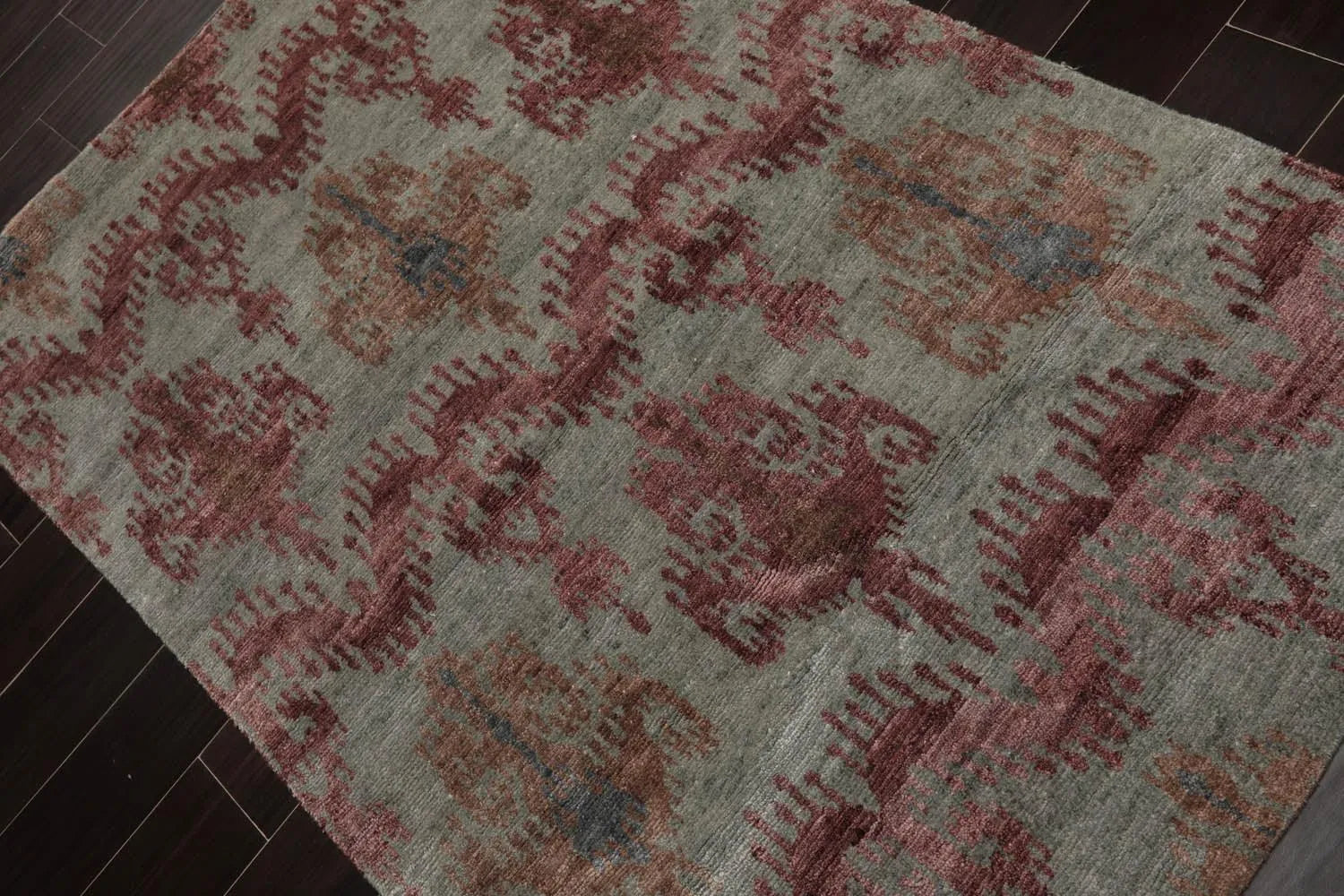 3'9''x5'9'' Hand Knotted Tibetan Wool and Bamboo Tibetan Traditional Oriental Area Rug Gray, Aubergine Color-3