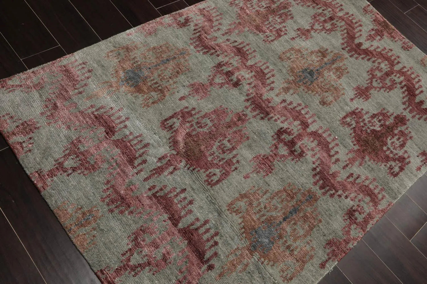 3'9''x5'9'' Hand Knotted Tibetan Wool and Bamboo Tibetan Traditional Oriental Area Rug Gray, Aubergine Color-4
