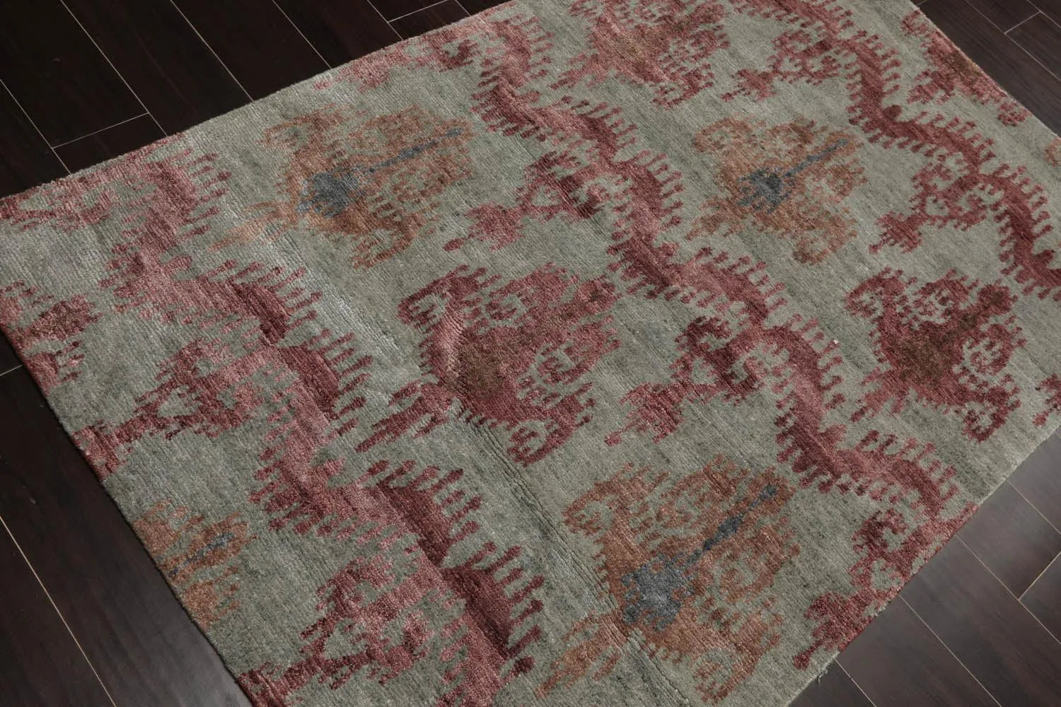 3'9''x5'9'' Hand Knotted Tibetan Wool and Bamboo Tibetan Traditional Oriental Area Rug Gray, Aubergine Color-4