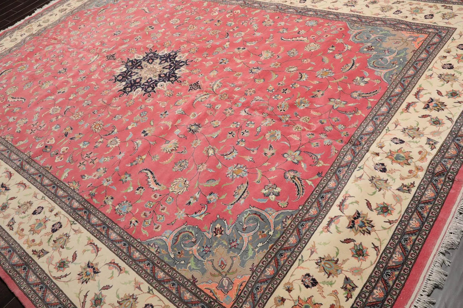 9'x13' Hand Knotted 100% Wool Nain Traditional Oriental Area Rug Raspberry, Ivory Color-4