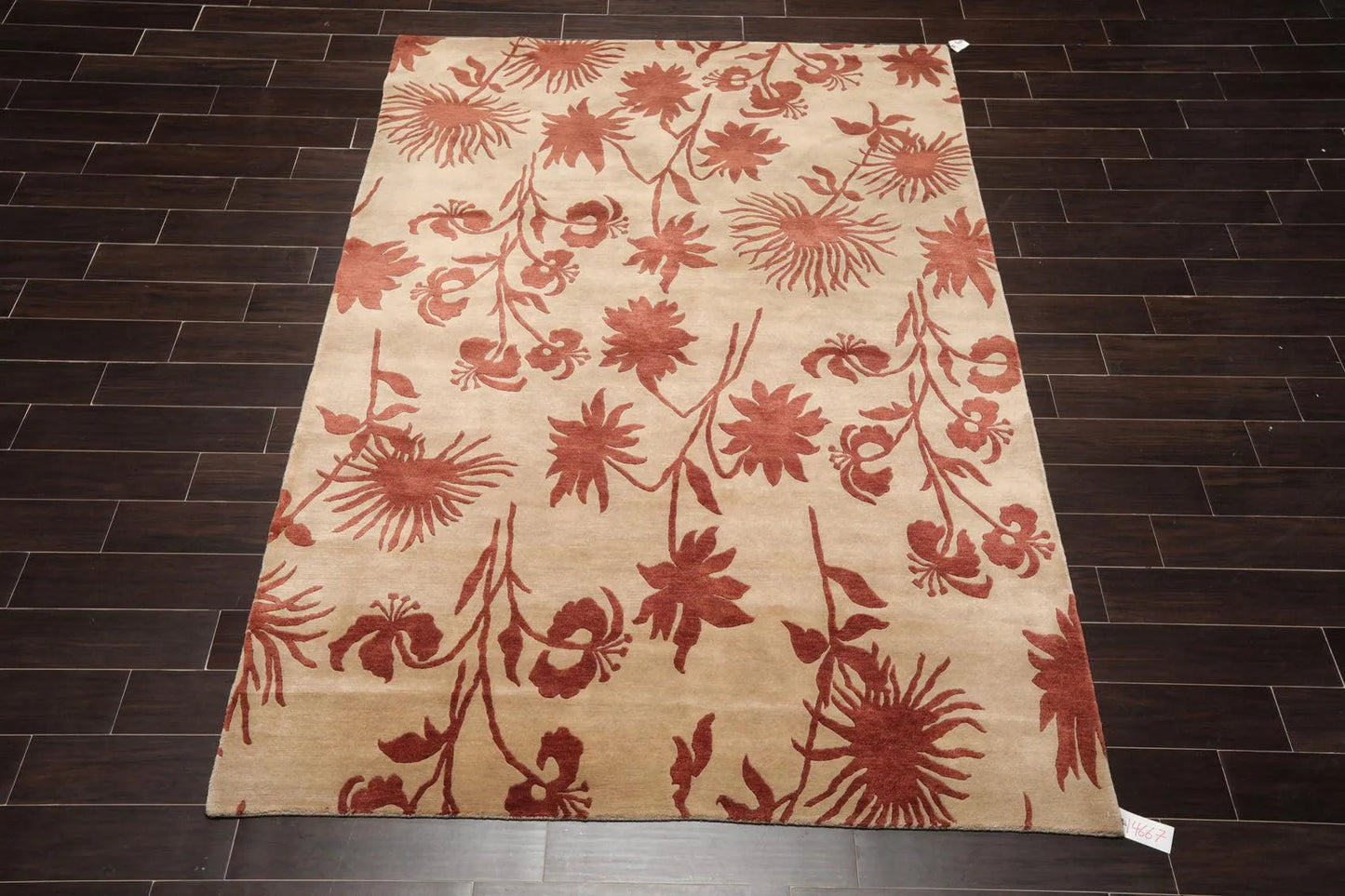 6'8'' x 8'8'' Hand Knotted Tibetan 100% Wool Botanical Oriental Area Rug Beige-1