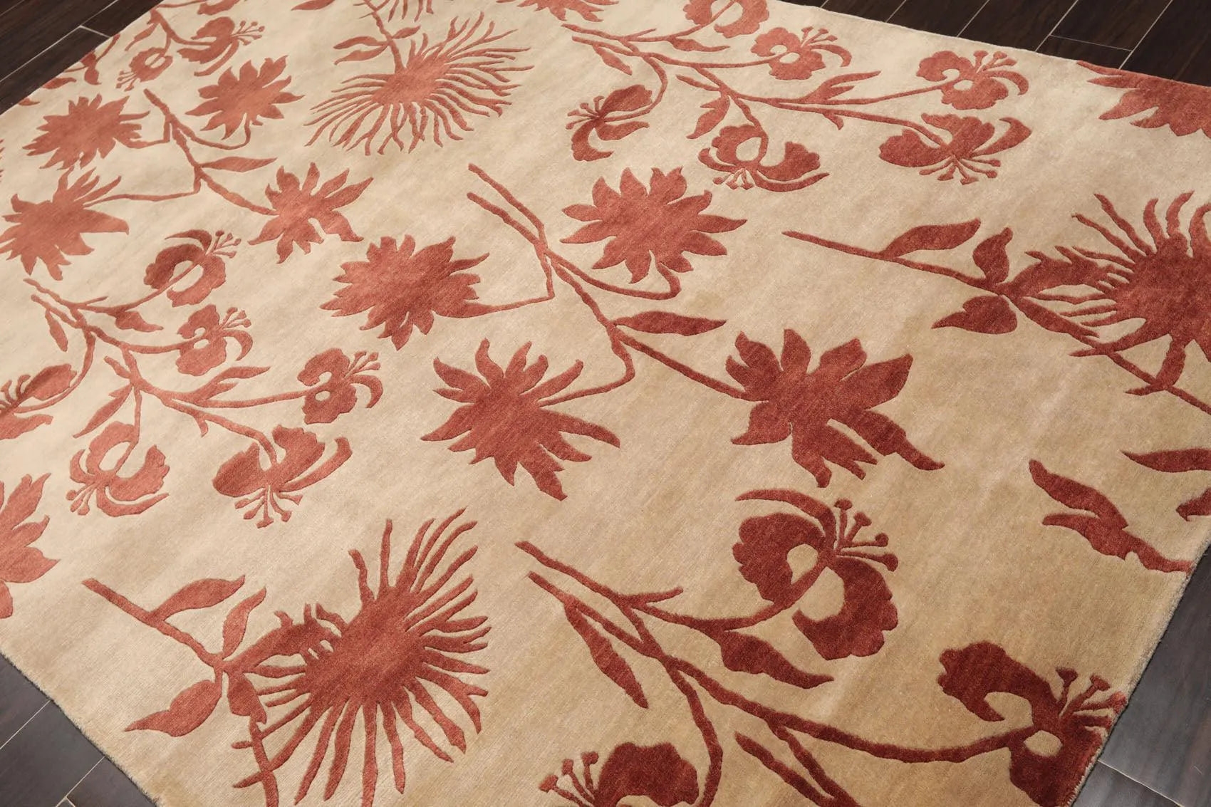 6'8'' x 8'8'' Hand Knotted Tibetan 100% Wool Botanical Oriental Area Rug Beige-2