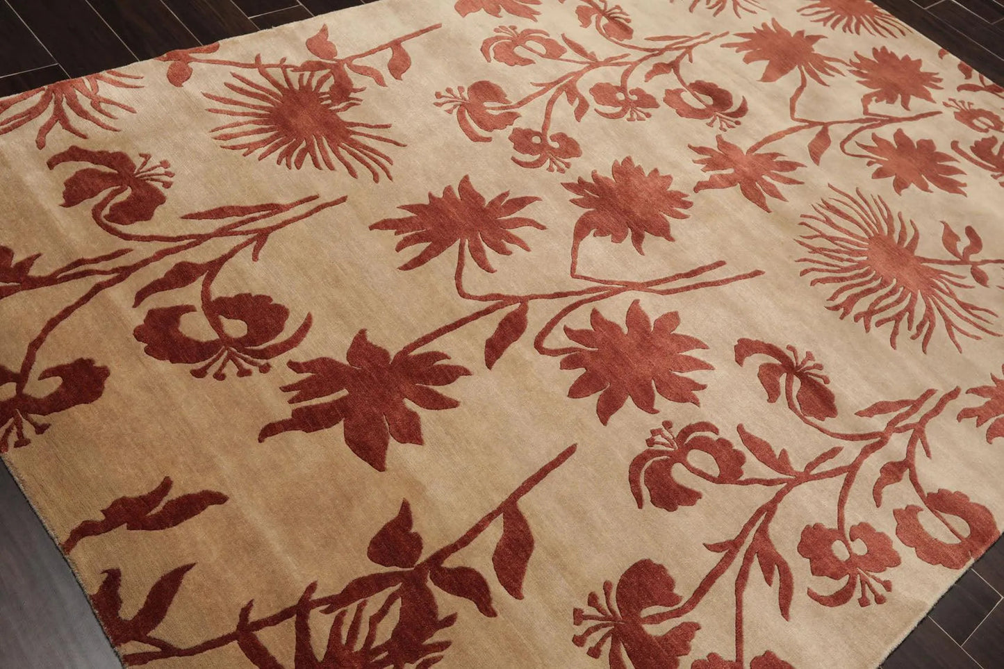 6'8'' x 8'8'' Hand Knotted Tibetan 100% Wool Botanical Oriental Area Rug Beige-3