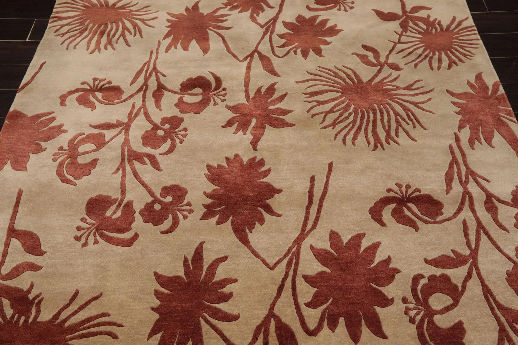 6'8'' x 8'8'' Hand Knotted Tibetan 100% Wool Botanical Oriental Area Rug Beige-4