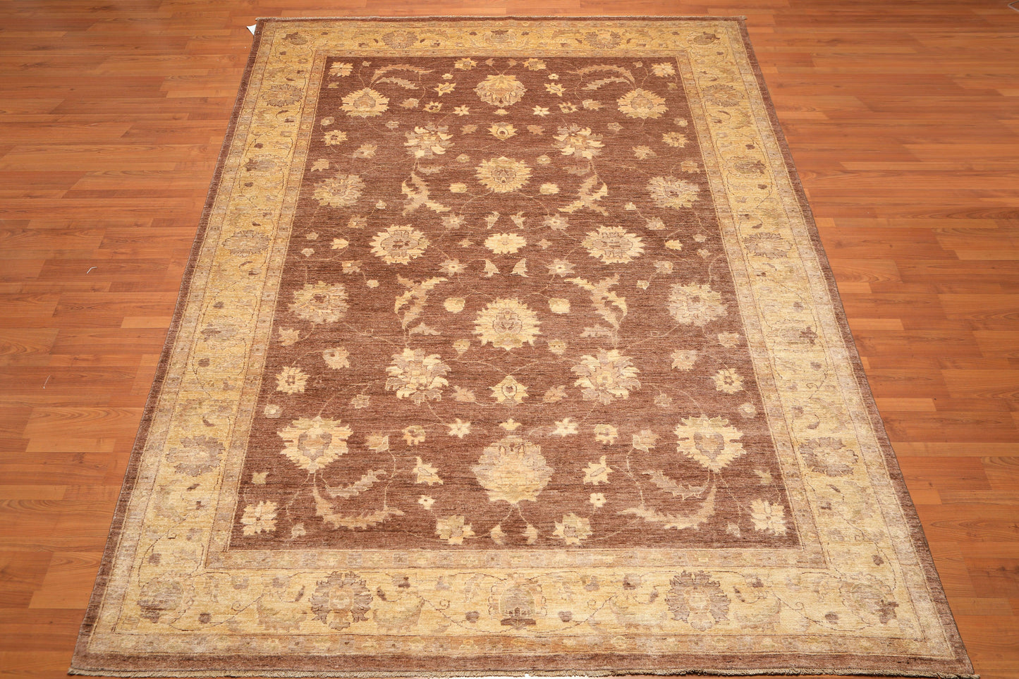 8’9" x 12’2"Hand Knotted Peshawar Stone Wash Silky Sheen Oriental Area Rug Brown-1