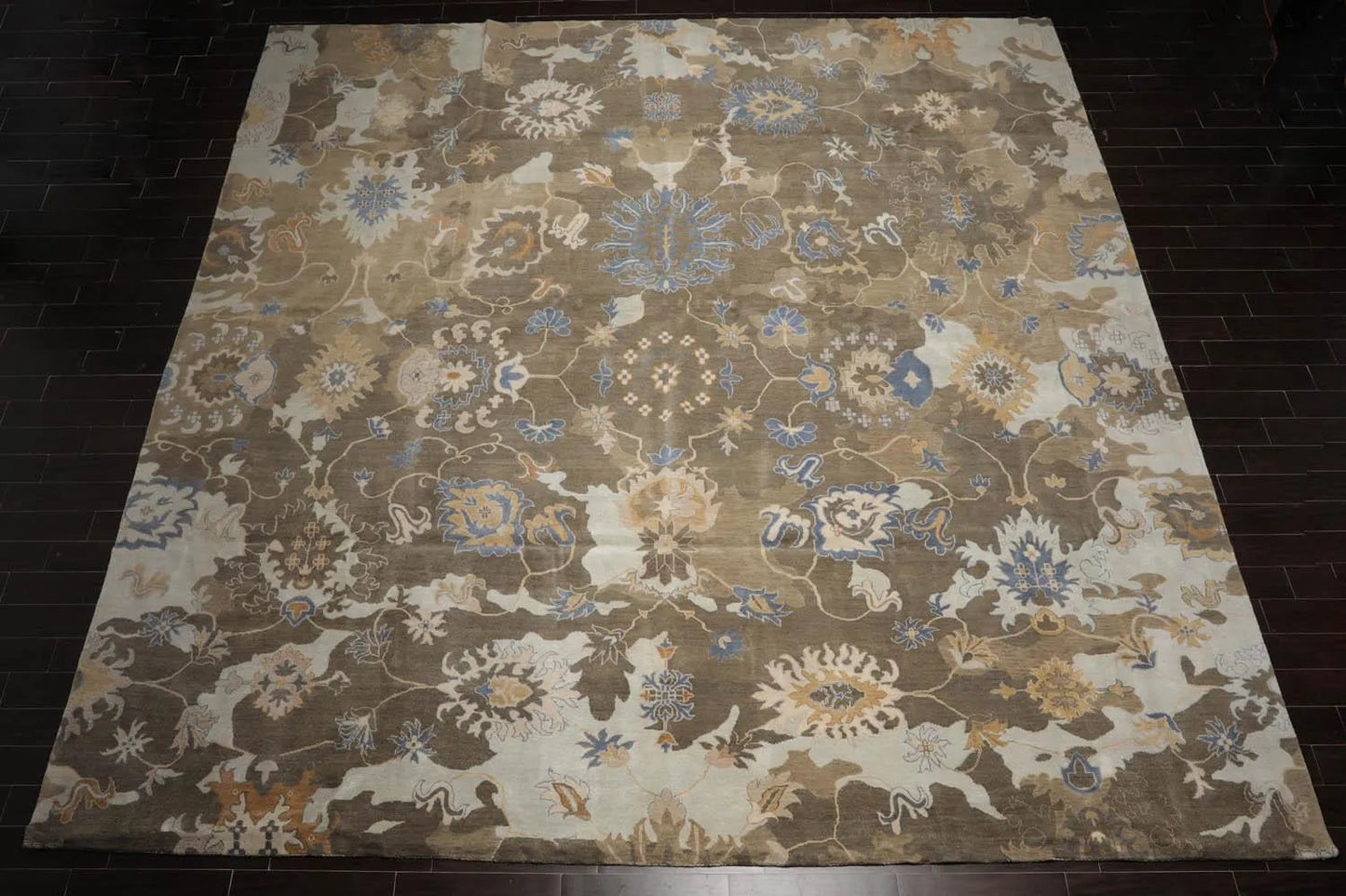 15'8''x15'9'' Hand Knotted Tibetan 100% Wool Oushak Transitional Oriental Area Rug Grayish Brown,Tan Color-3