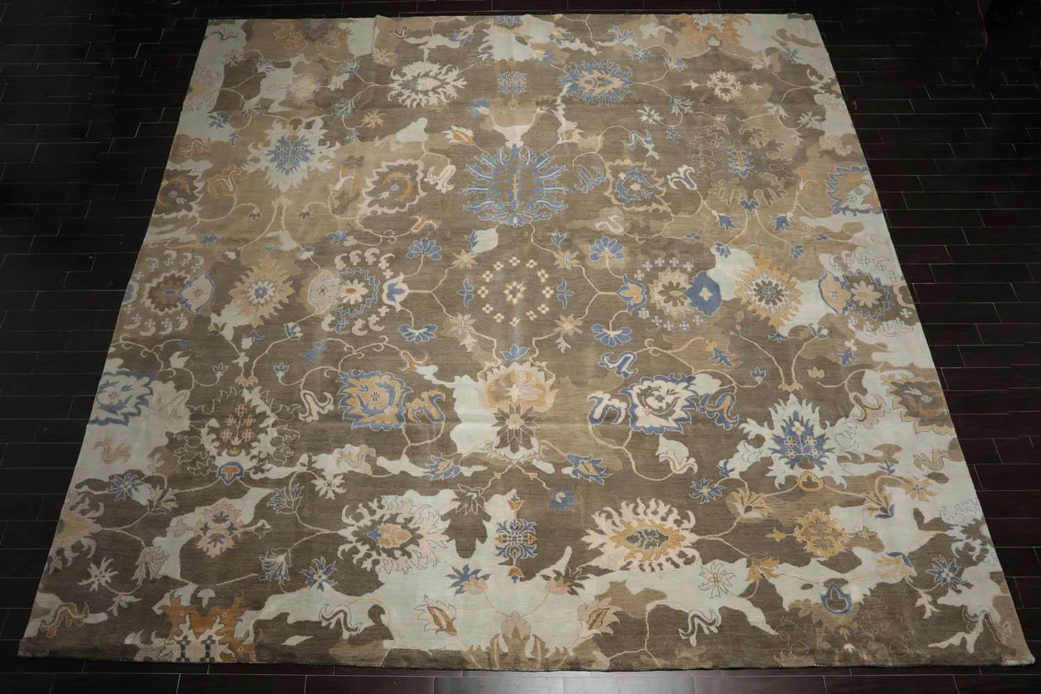 15'8''x15'9'' Hand Knotted Tibetan 100% Wool Oushak Transitional Oriental Area Rug Grayish Brown,Tan Color-3