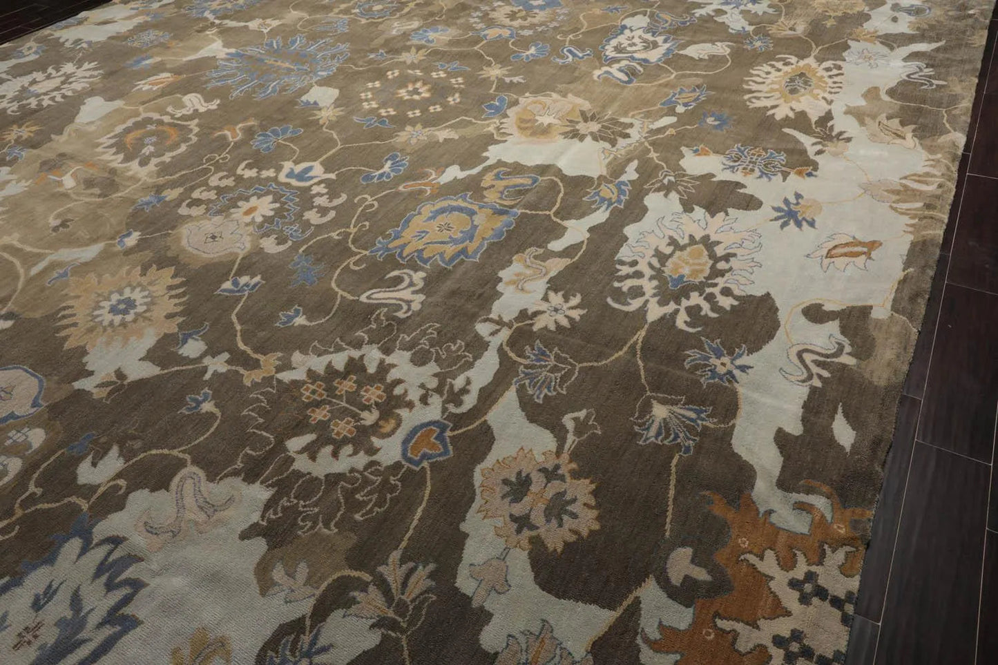 15'8''x15'9'' Hand Knotted Tibetan 100% Wool Oushak Transitional Oriental Area Rug Grayish Brown,Tan Color-4