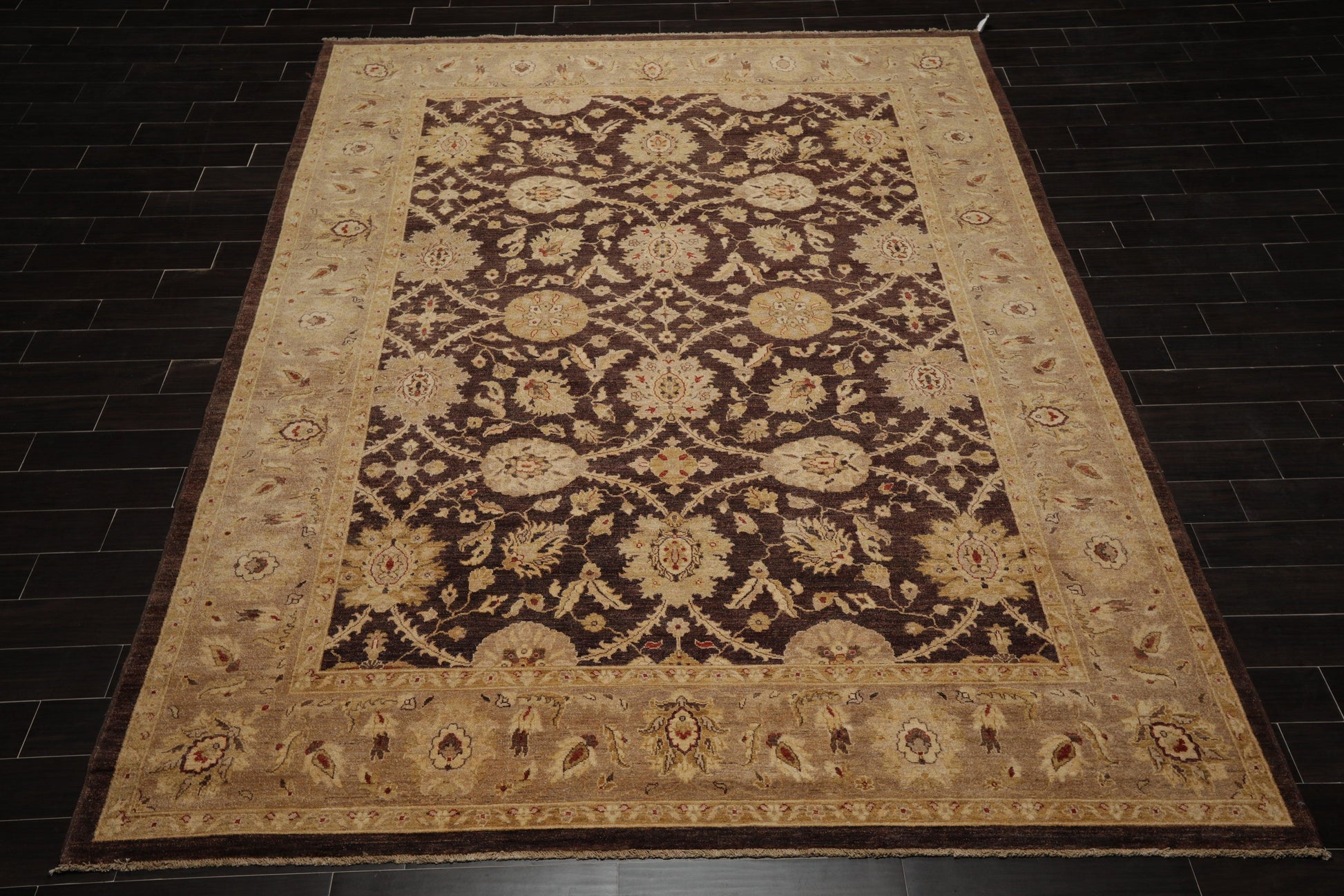 8'9" x 11'6" Hand Knotted 100% Wool Stone Wash Peshawar Oriental Area Rug Brown-1