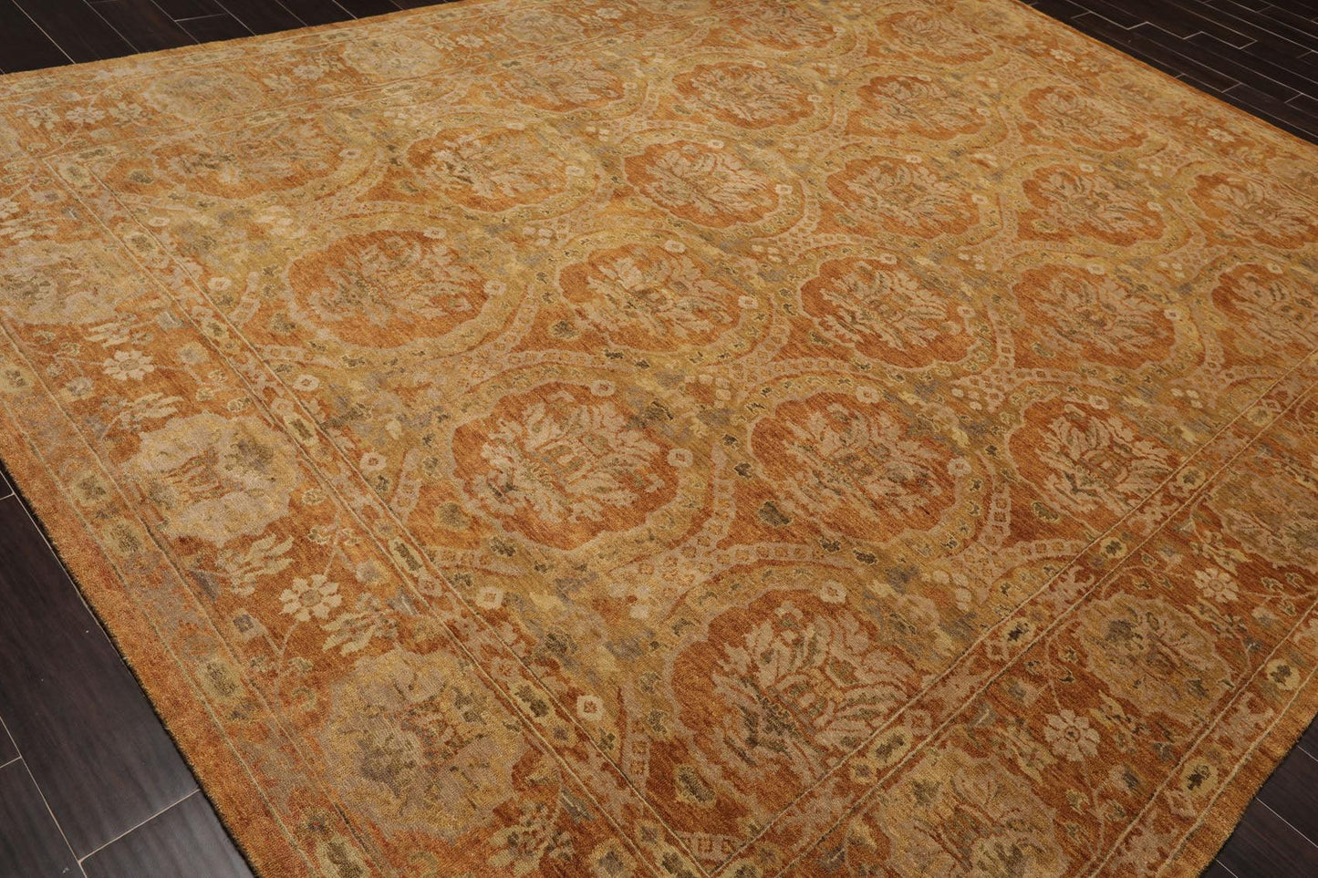 8'11'' x 11'9" Hand Knotted 100% Wool Damask Oriental Area Rug Gold-3