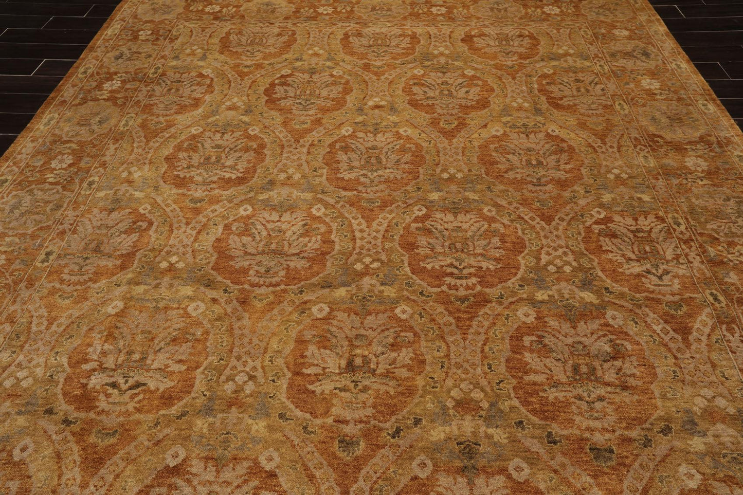 8'11'' x 11'9" Hand Knotted 100% Wool Damask Oriental Area Rug Gold-4