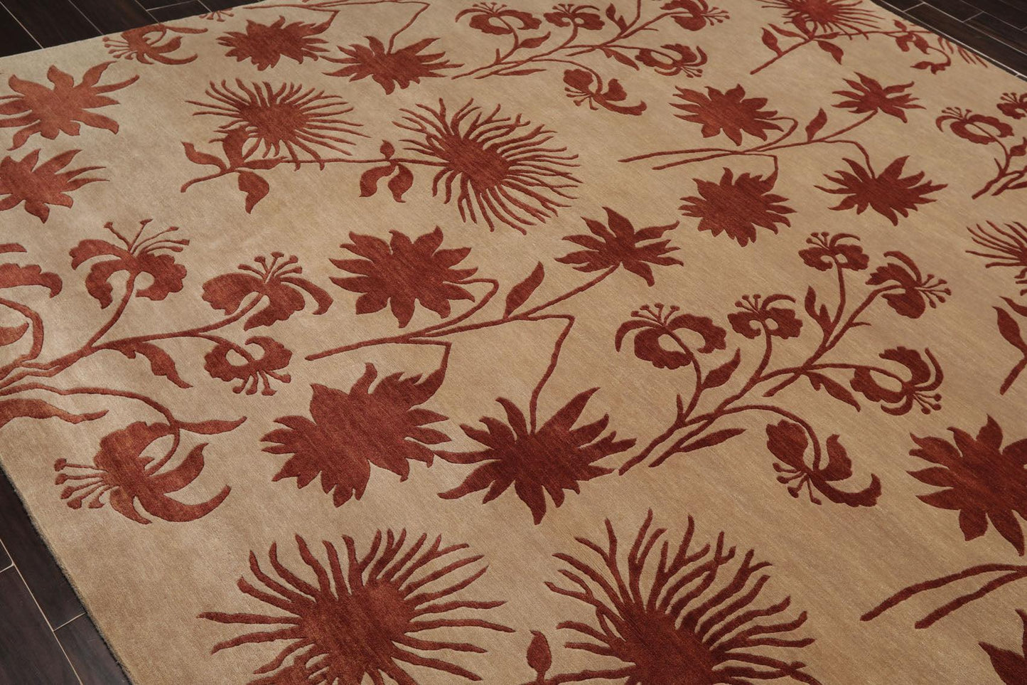 7'10" x 9'9" Hand Knotted Tibetan Wool Botanical Oriental Area Rug Tan-3