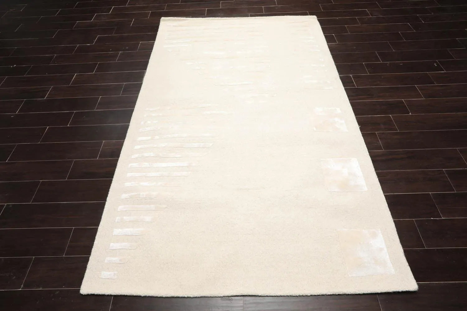 5' x8' Hand Tufted Hand Made Wool and Bamboo  Modern & Contemporary  Oriental Area Rug Tone On Tone,Ivory Color-2