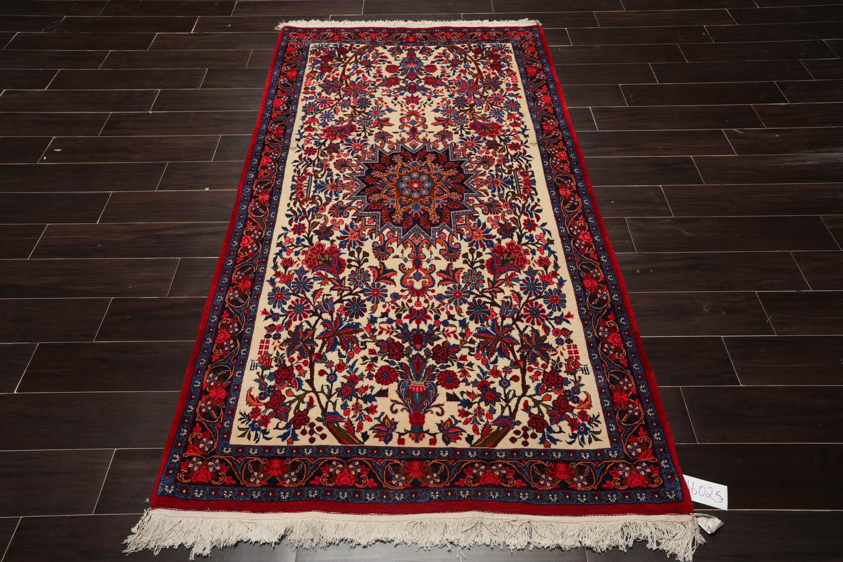3'10" x 6'10" Authentic Hand Knotted 100% Wool Bidjar 300 KPSI Area Rug Ivory-1