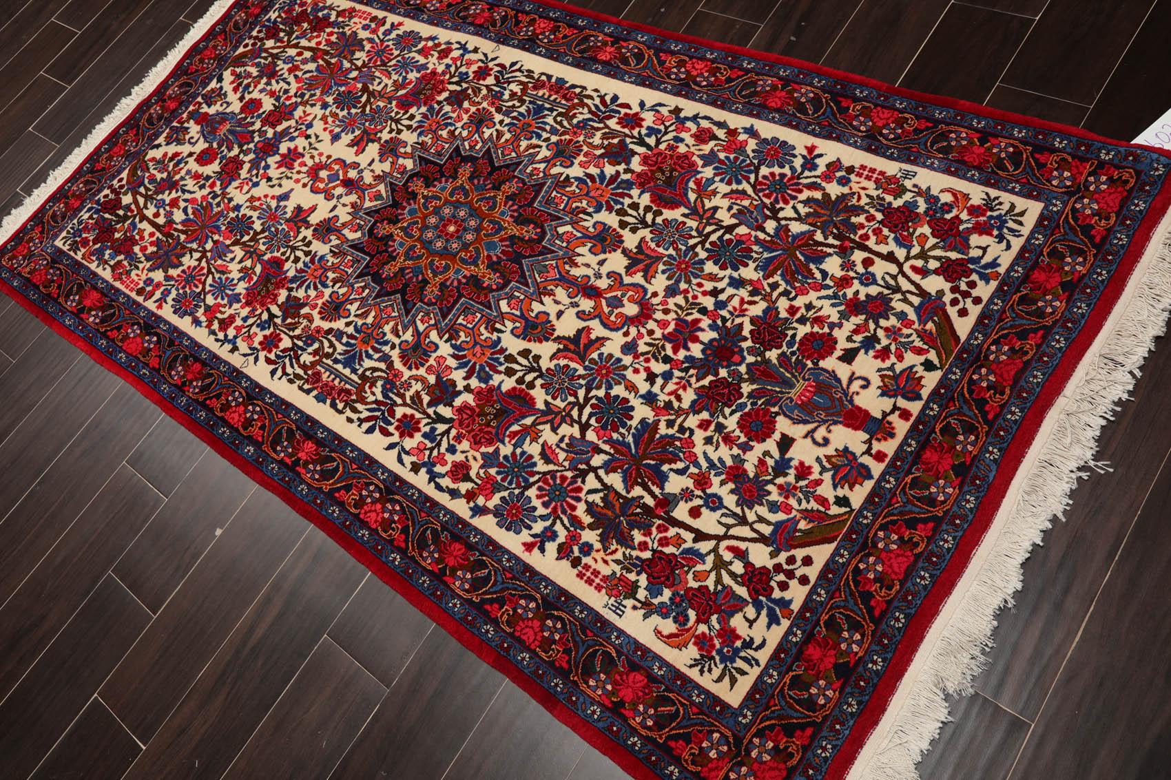 3'10" x 6'10" Authentic Hand Knotted 100% Wool Bidjar 300 KPSI Area Rug Ivory-2