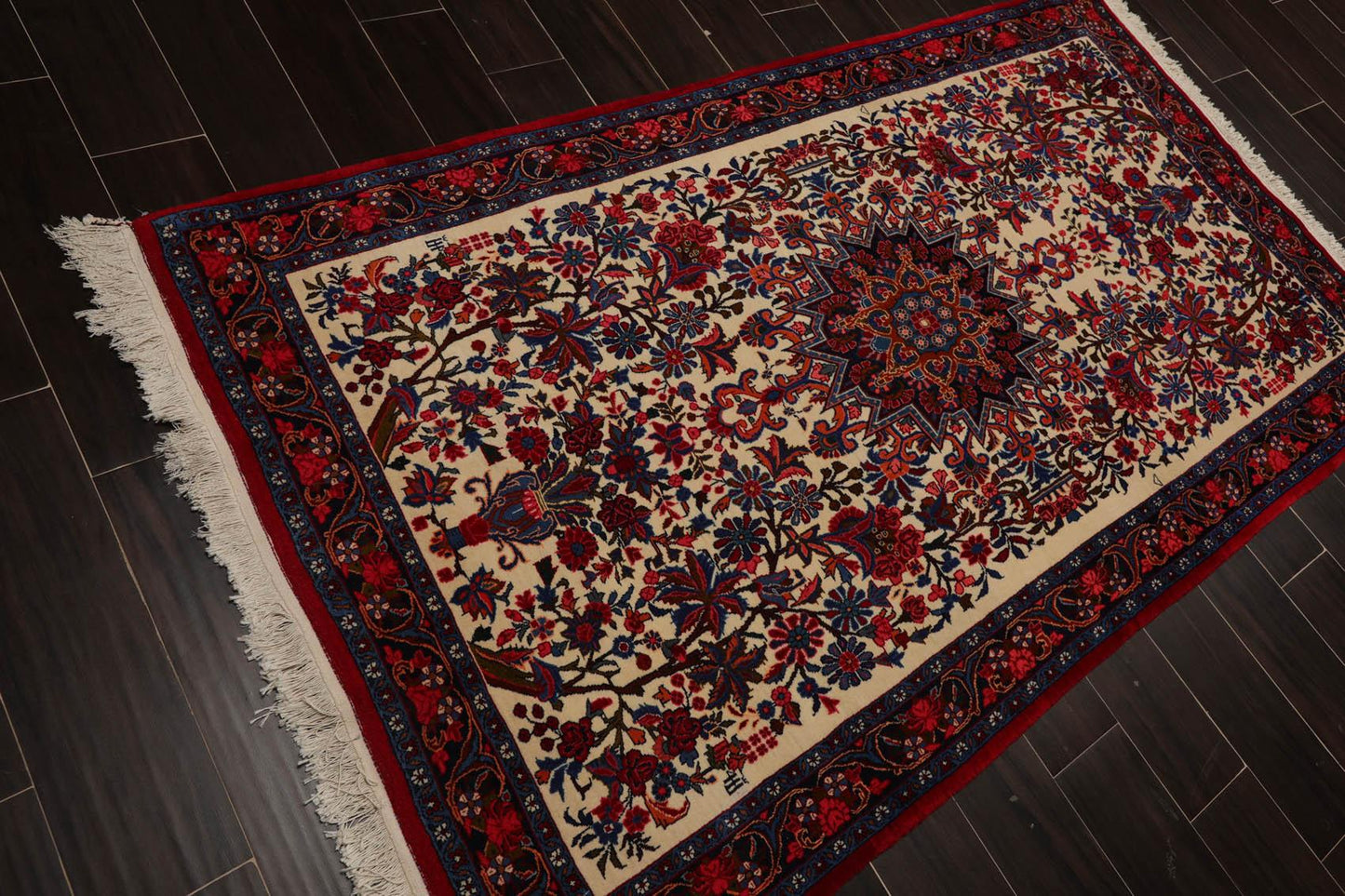 3'10" x 6'10" Authentic Hand Knotted 100% Wool Bidjar 300 KPSI Area Rug Ivory-3