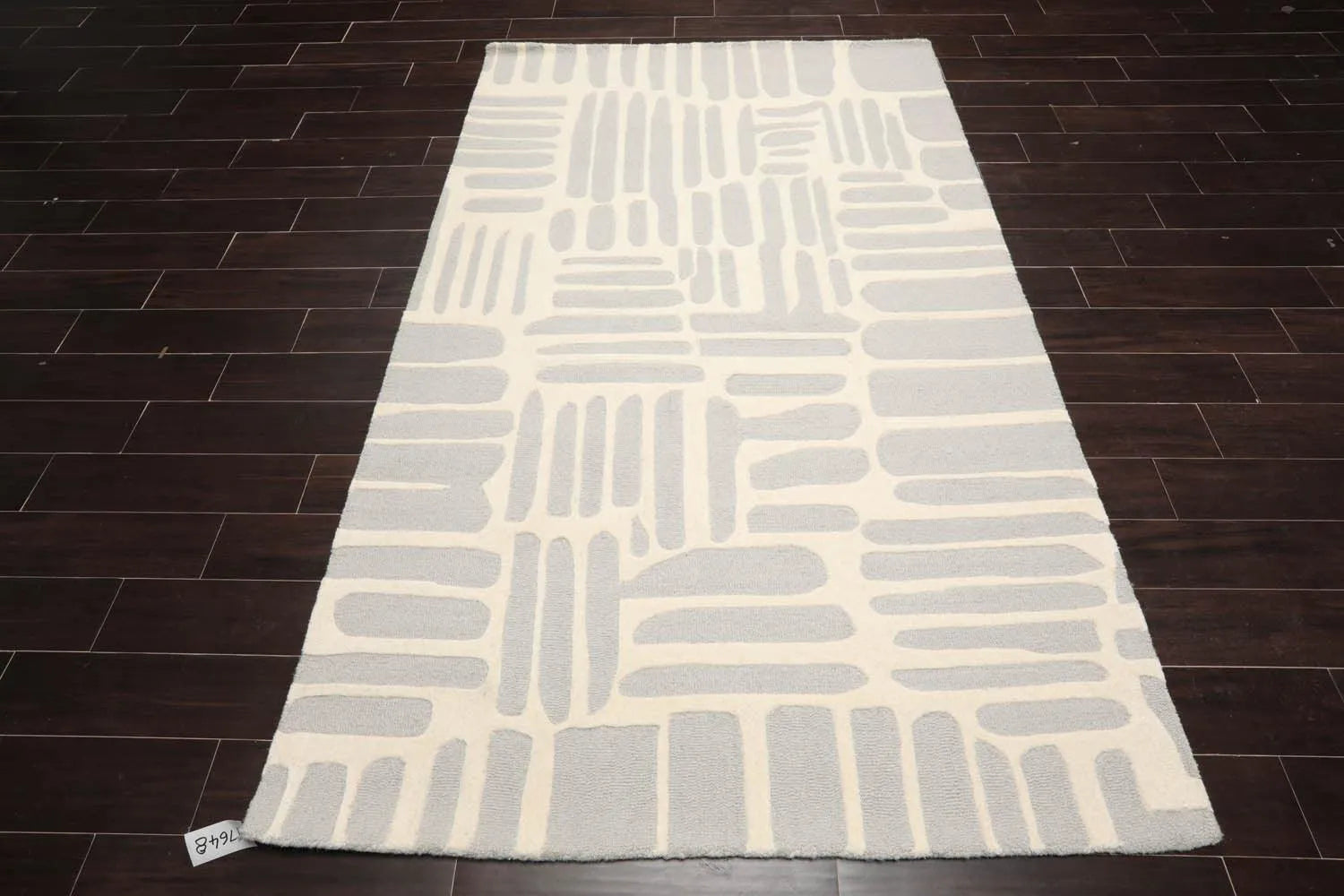 5' x8' Hand Tufted Hand Made 100% Wool Designer Modern & Contemporary  Oriental Area Rug Gray,Cream Color-2